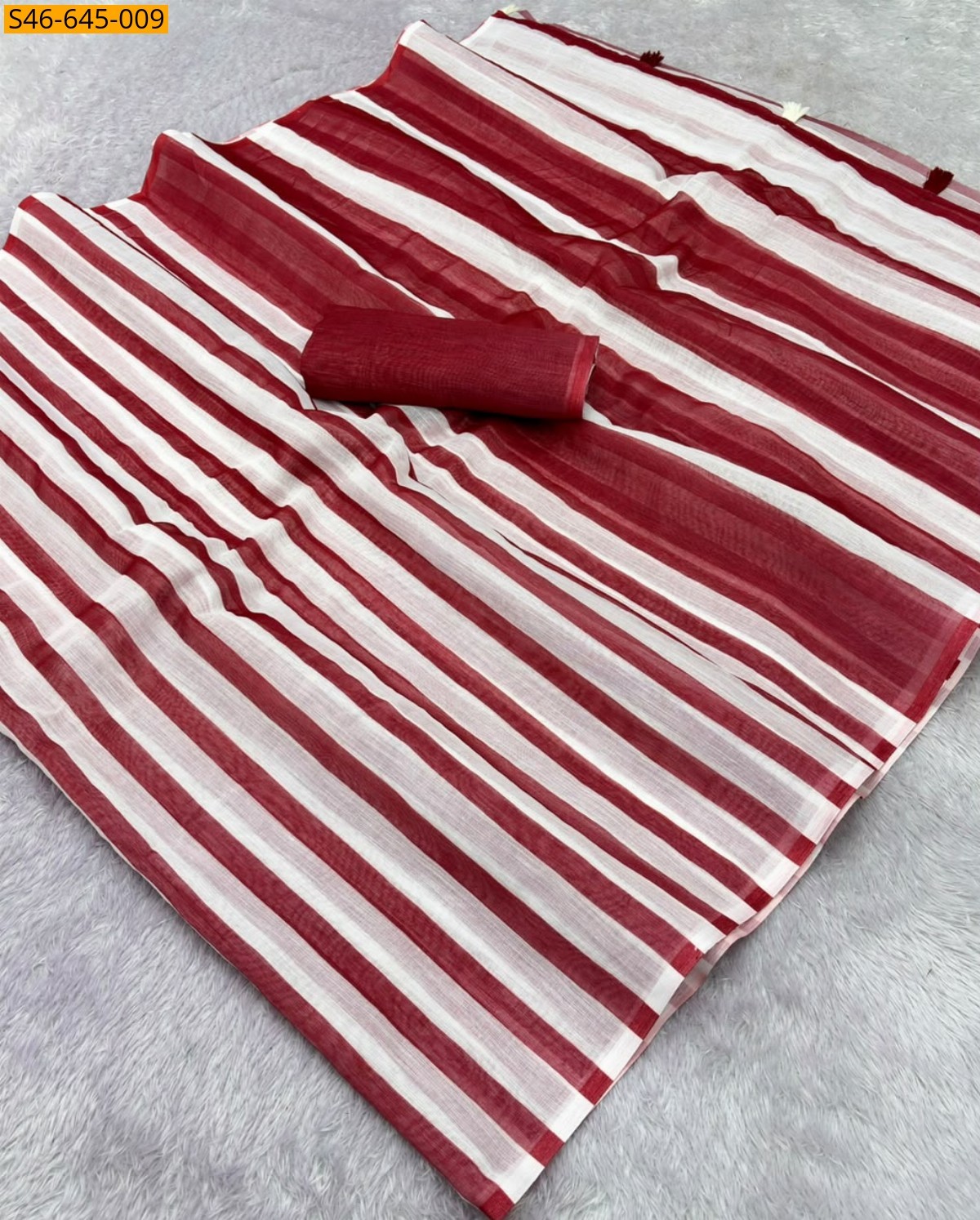 Maroon Fancy Plain Linen Cotton Saree