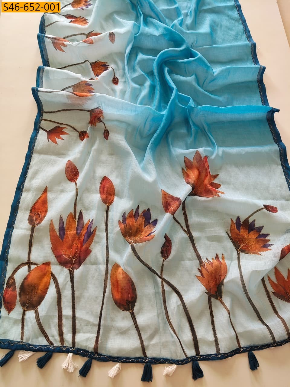 Sky Blue Fancy Linen Saree