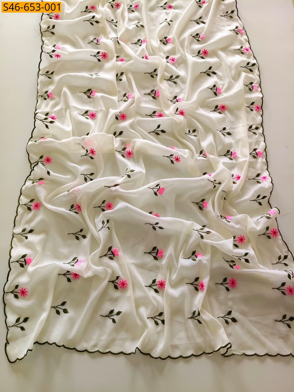 White Fancy Star Georgette Saree