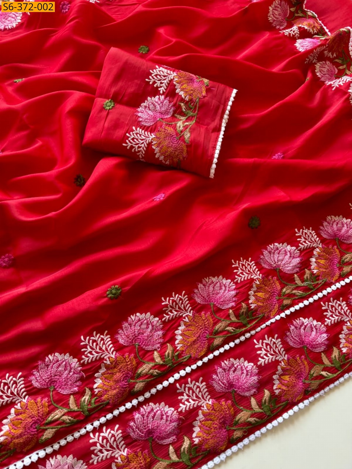 Red Fancy Tussar Silk Saree