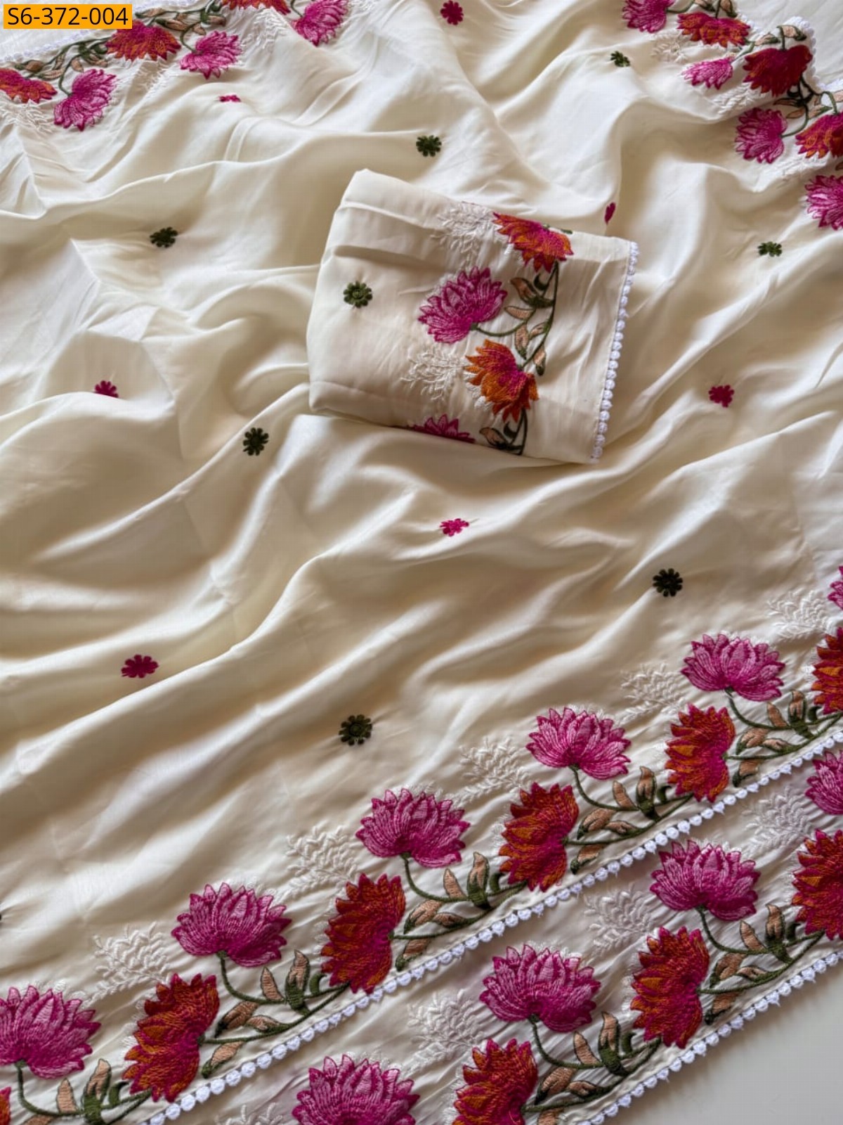 White Fancy Tussar Silk Saree