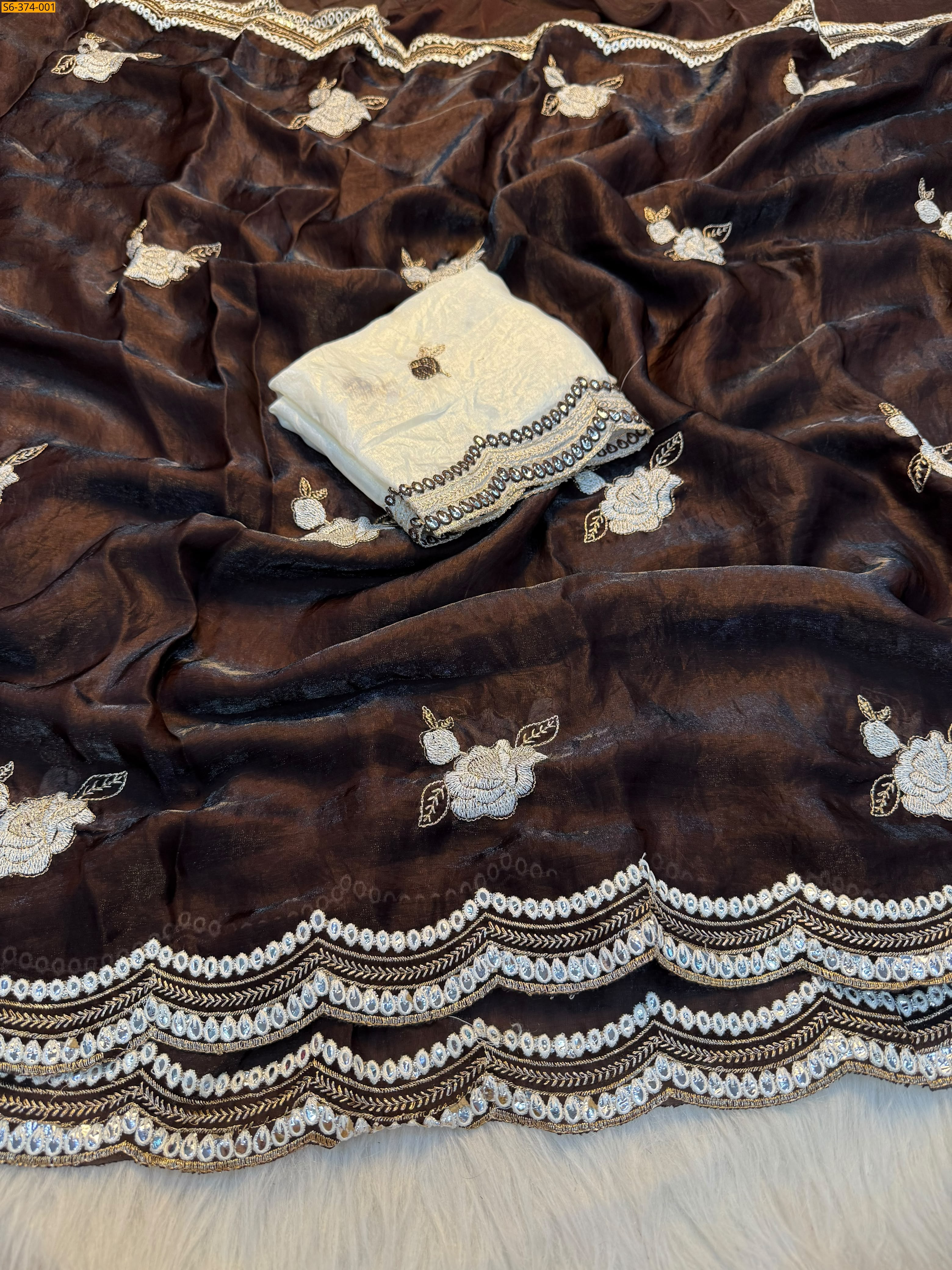 Dark brown Fancy Soft fendy Satin Saree