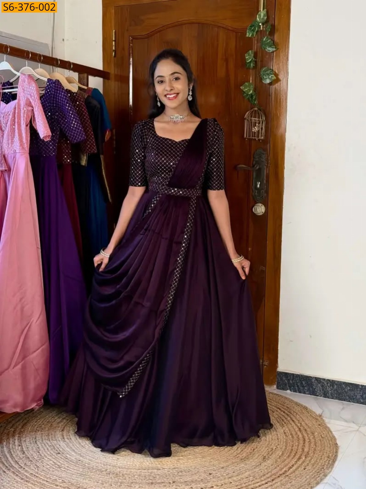 Dark Brown Fancy Sparkling Georgette Anarkali