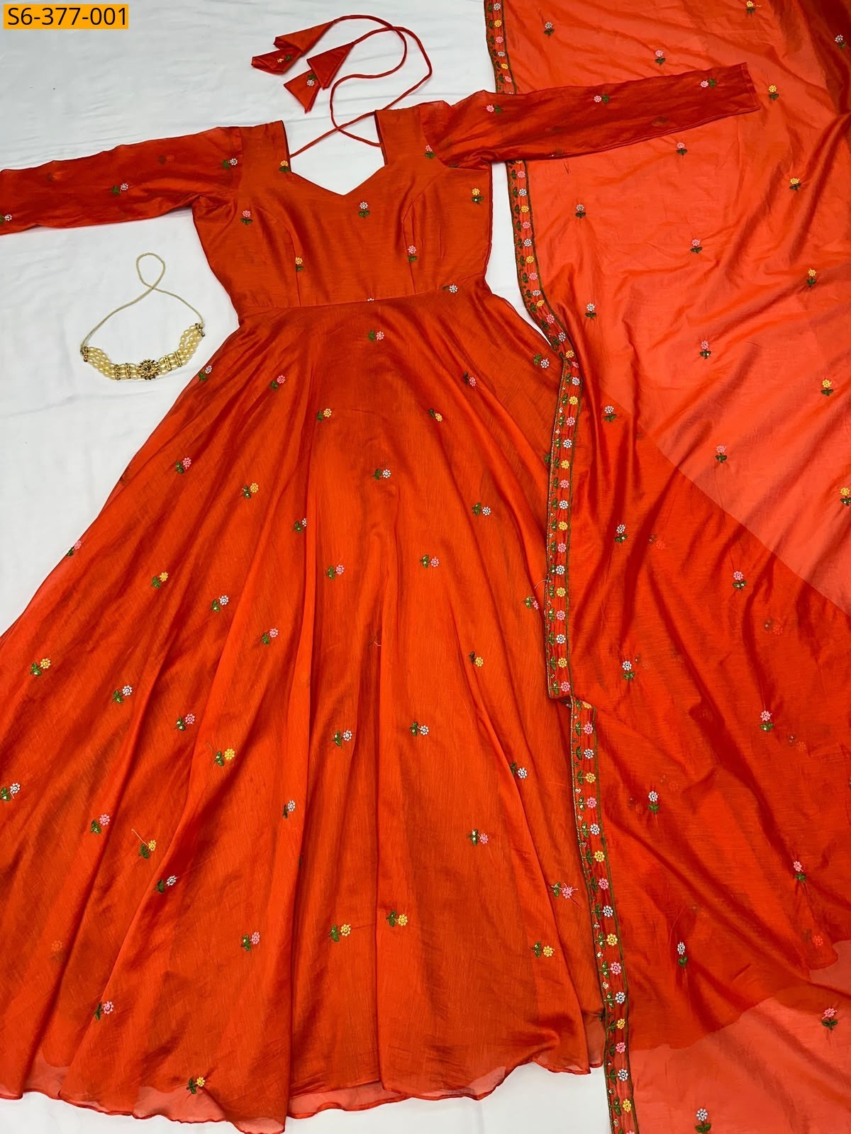 Orange Fancy Rangoli Silk Anarkali