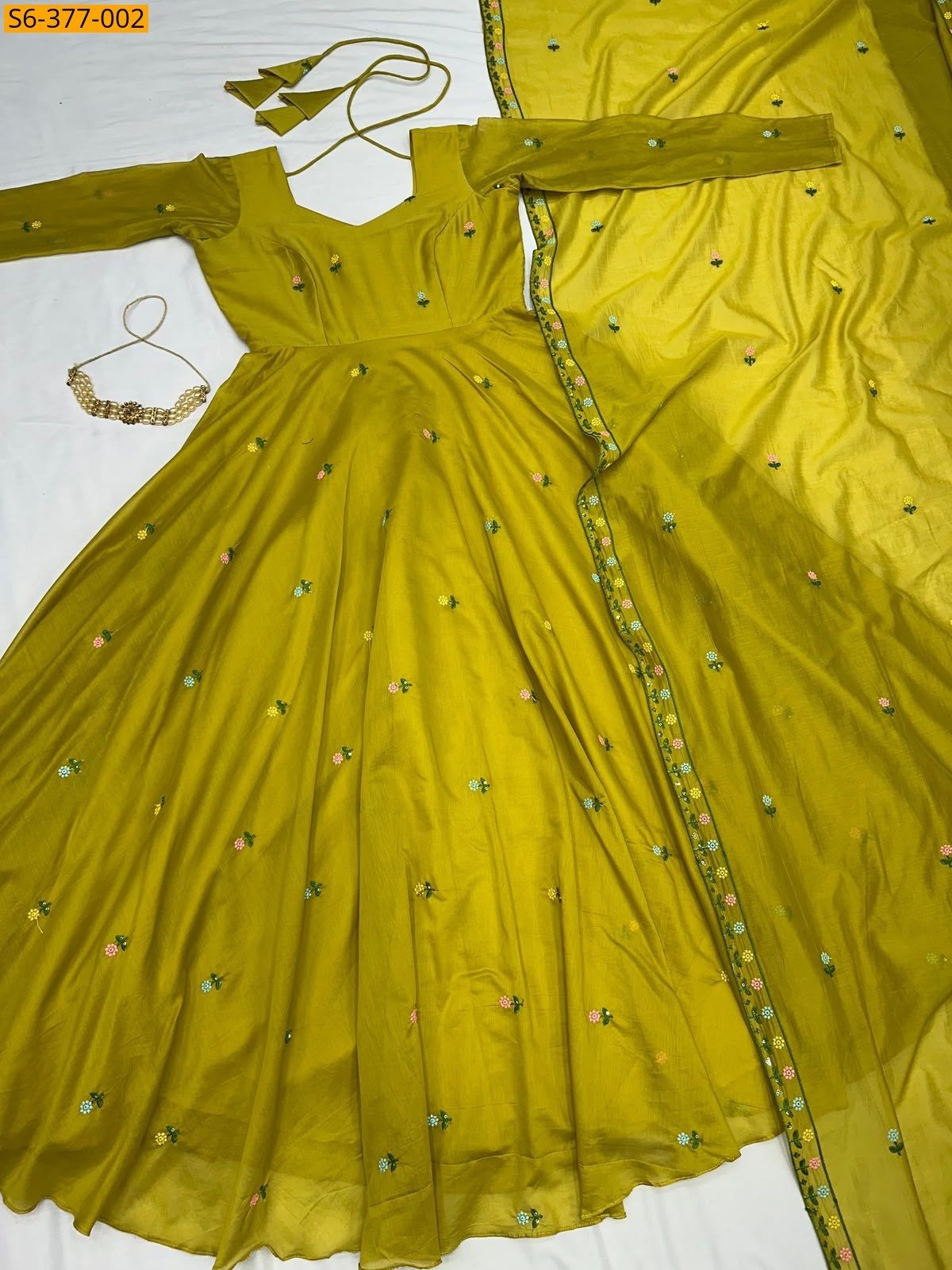 Green Fancy Rangoli Silk Anarkali