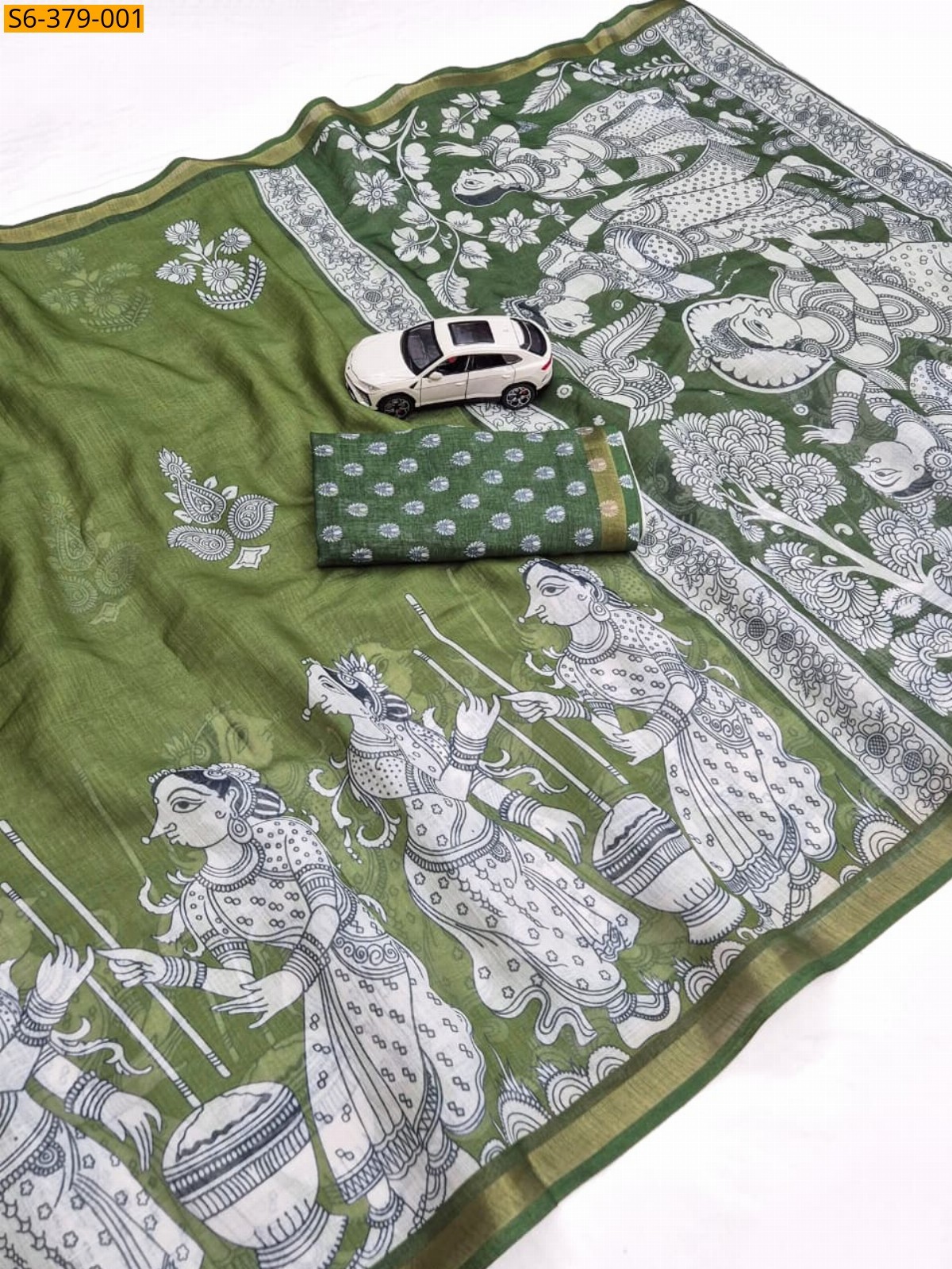 Green Fancy Linen Printed Saree
