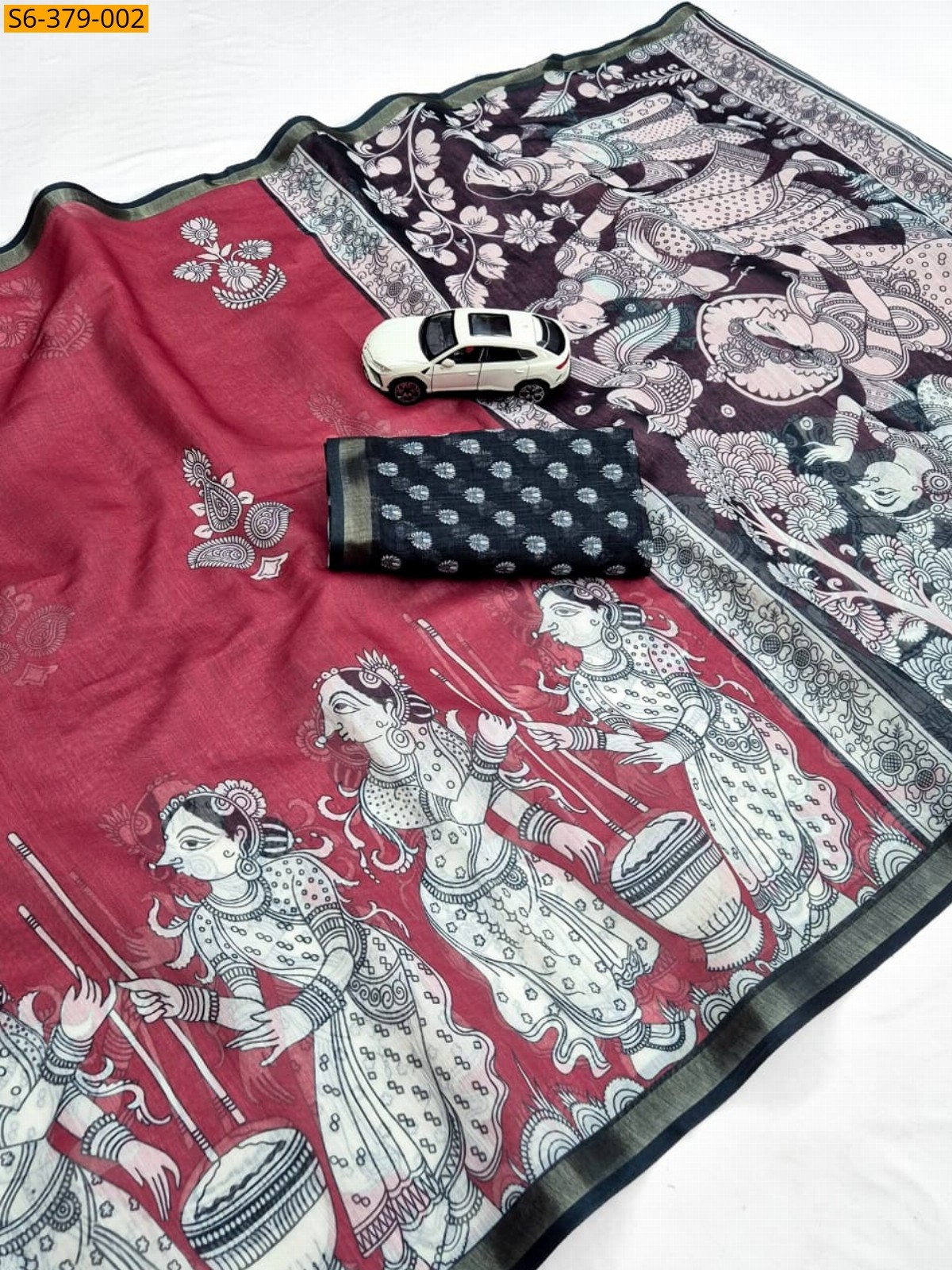 Red Fancy Linen Printed Saree