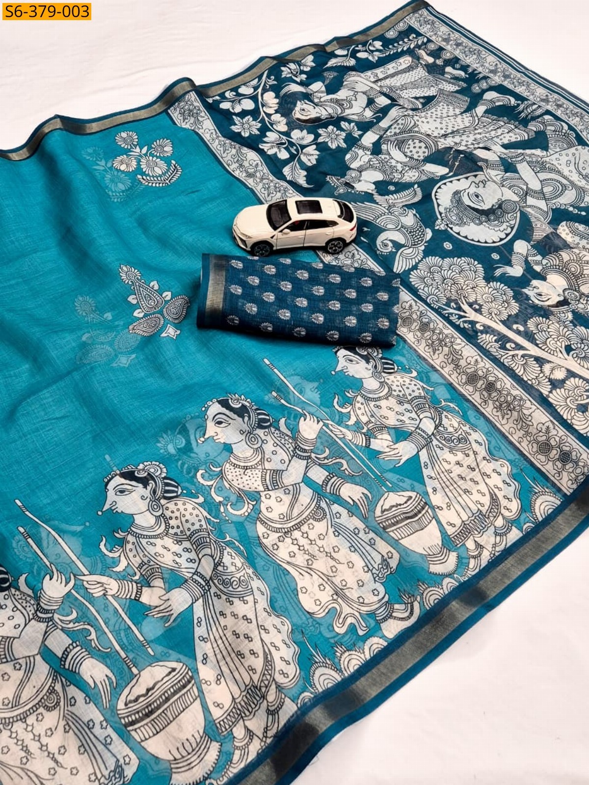 Blue Fancy Linen Printed Saree