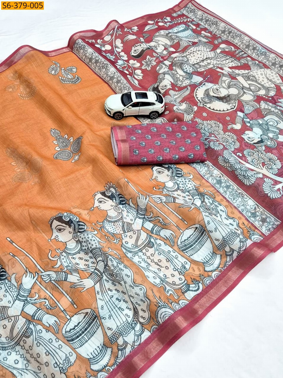 Orange Fancy Linen Printed Saree