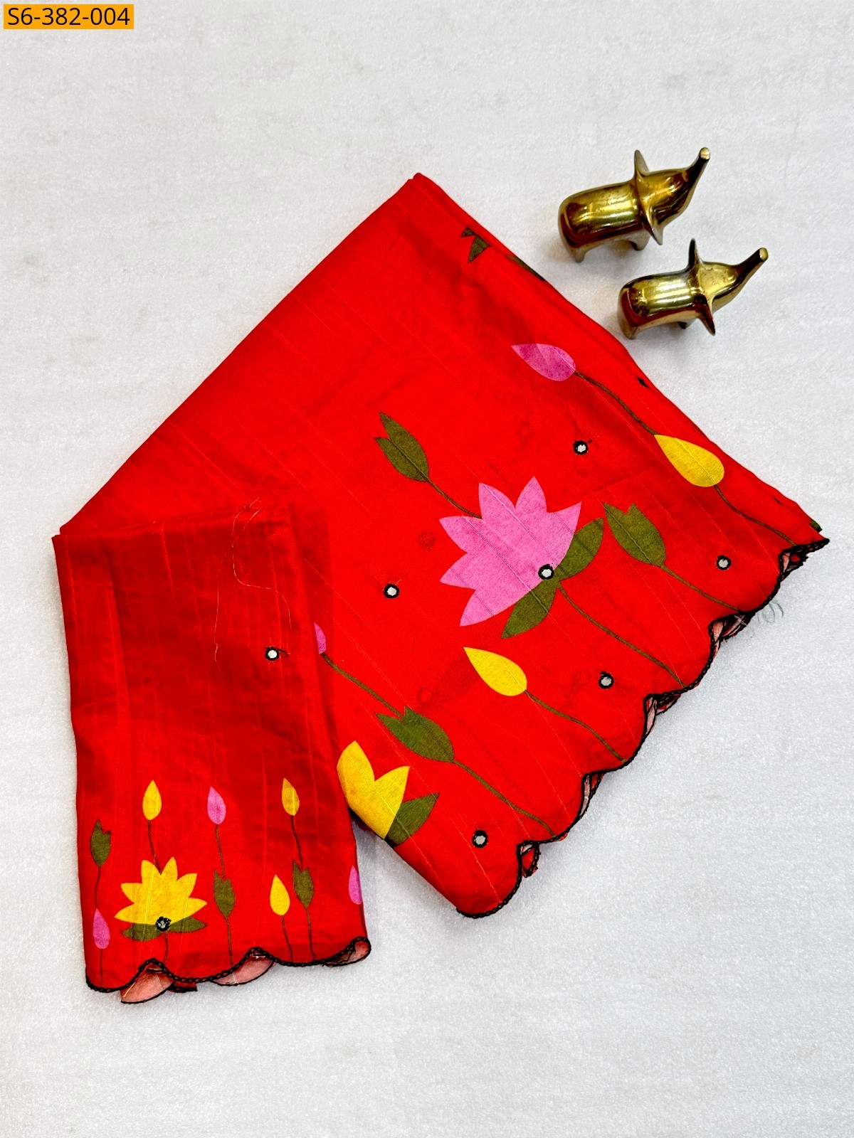 Red Fancy Tussar Silk Saree