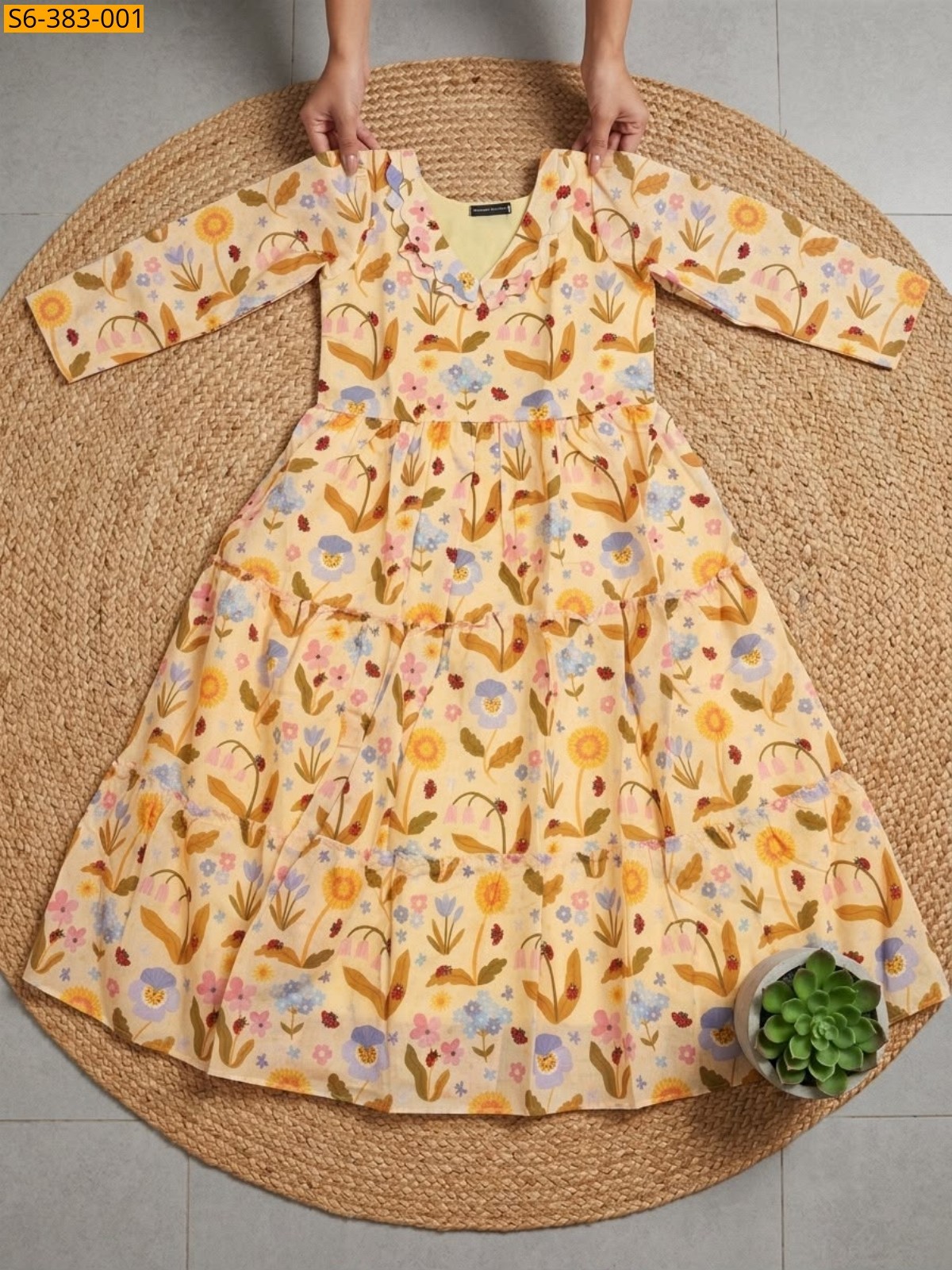 Yellow Fancy Chanderi Cotton Gown