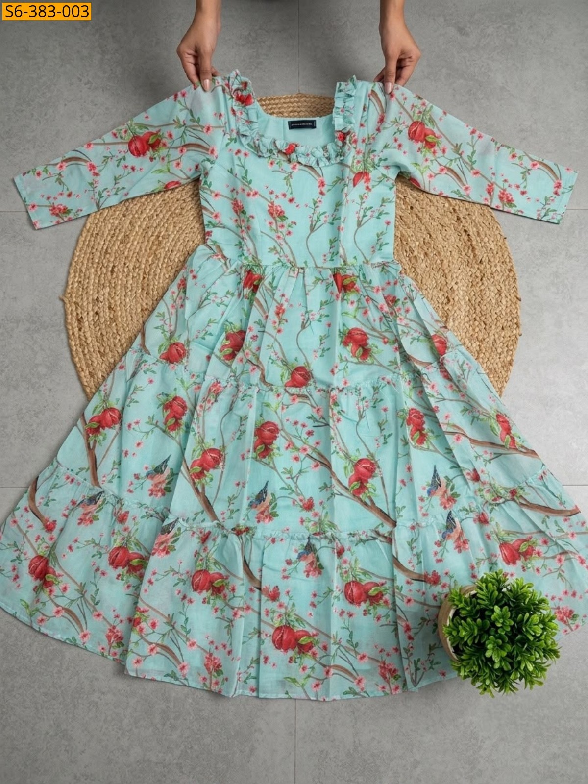 Blue Fancy Chanderi Cotton Gown