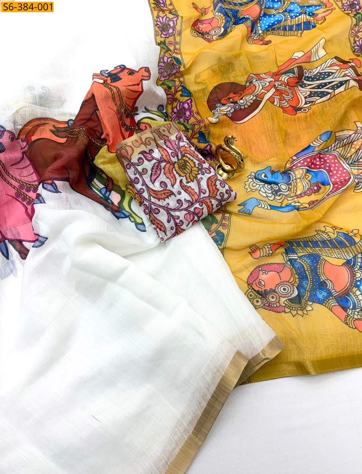 White Fancy Linen Digital Print saree