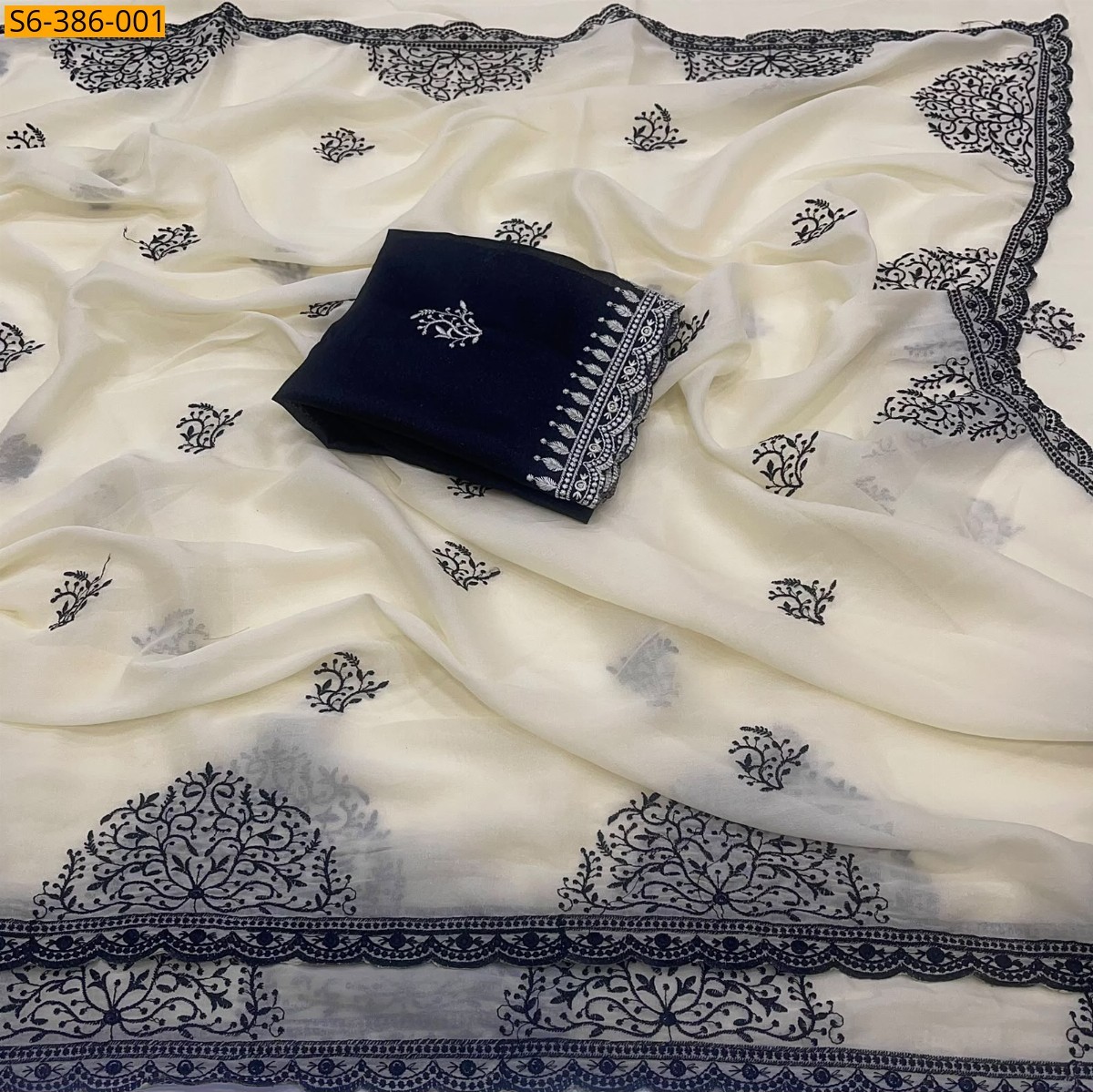 White Fancy Star Georgette Saree