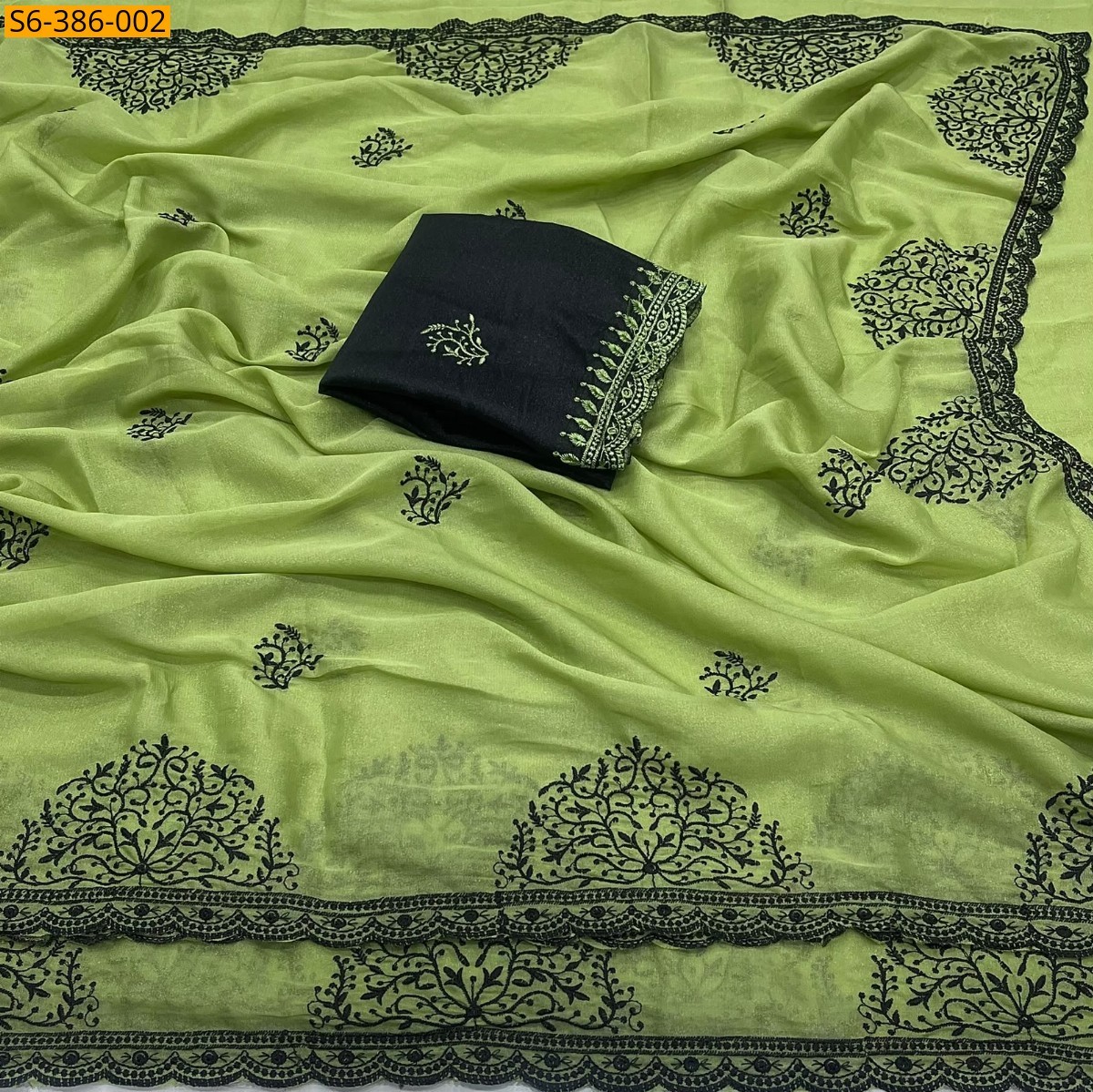 Green Fancy Star Georgette Saree