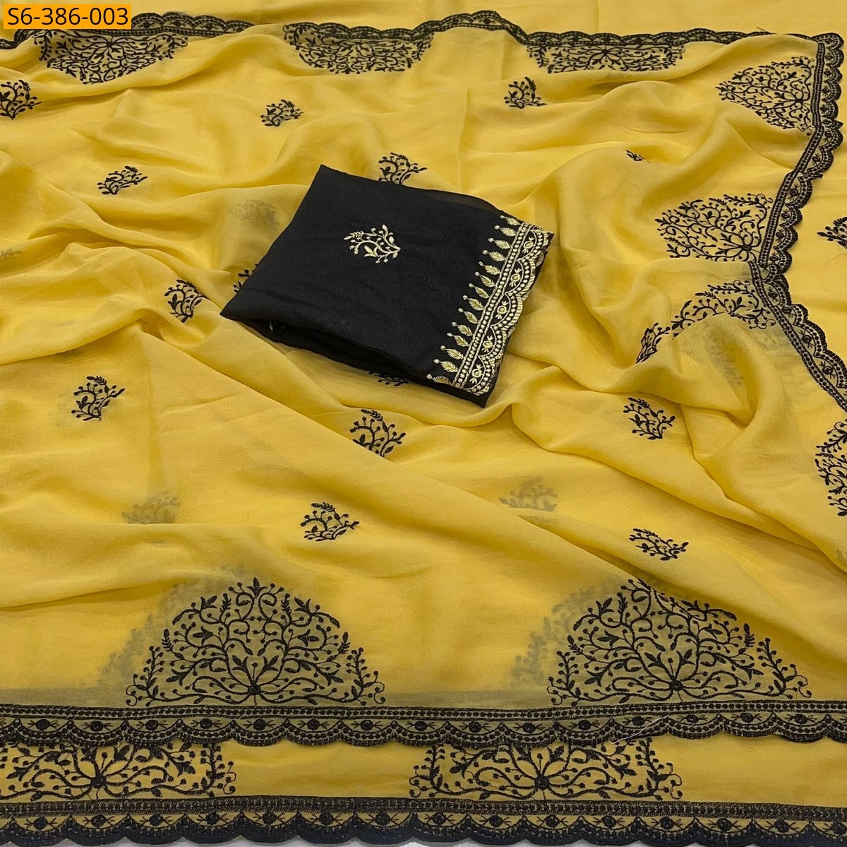 Yellow Fancy Star Georgette Saree