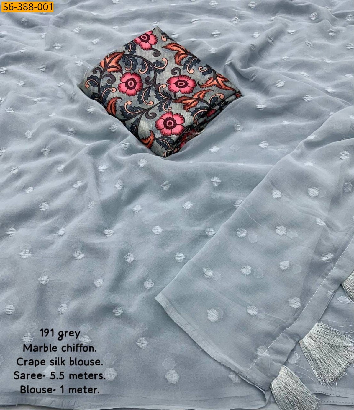 Gray Fancy Soft Marble Chiffon Saree 
