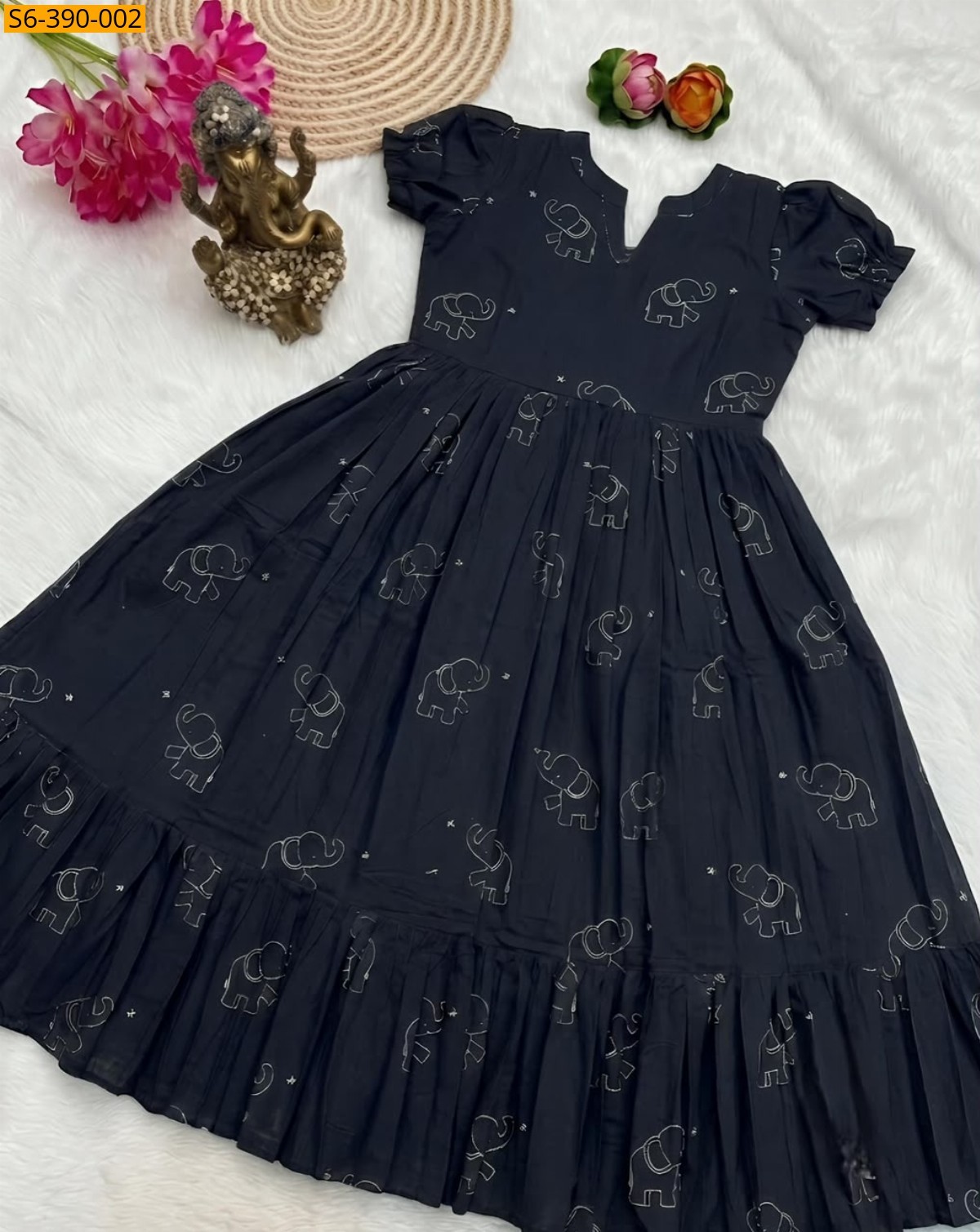 Black Fancy Slub Cotton Anarkali
