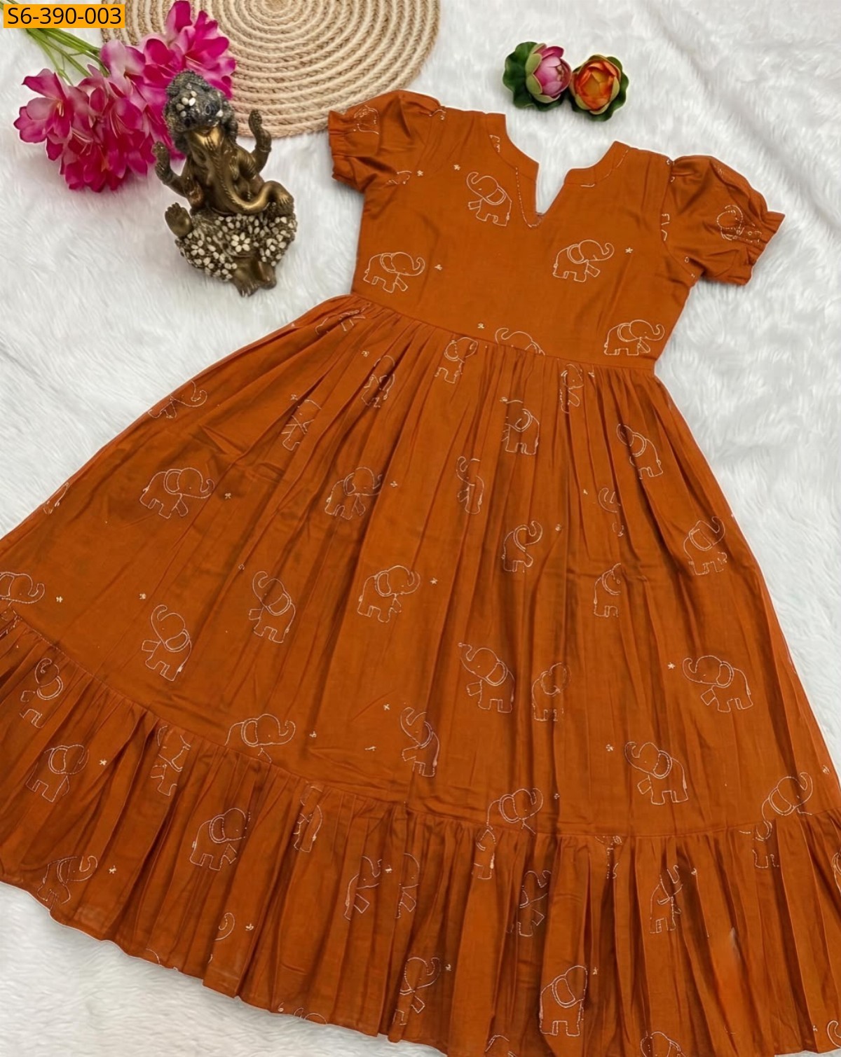 Orange Fancy Slub Cotton Anarkali