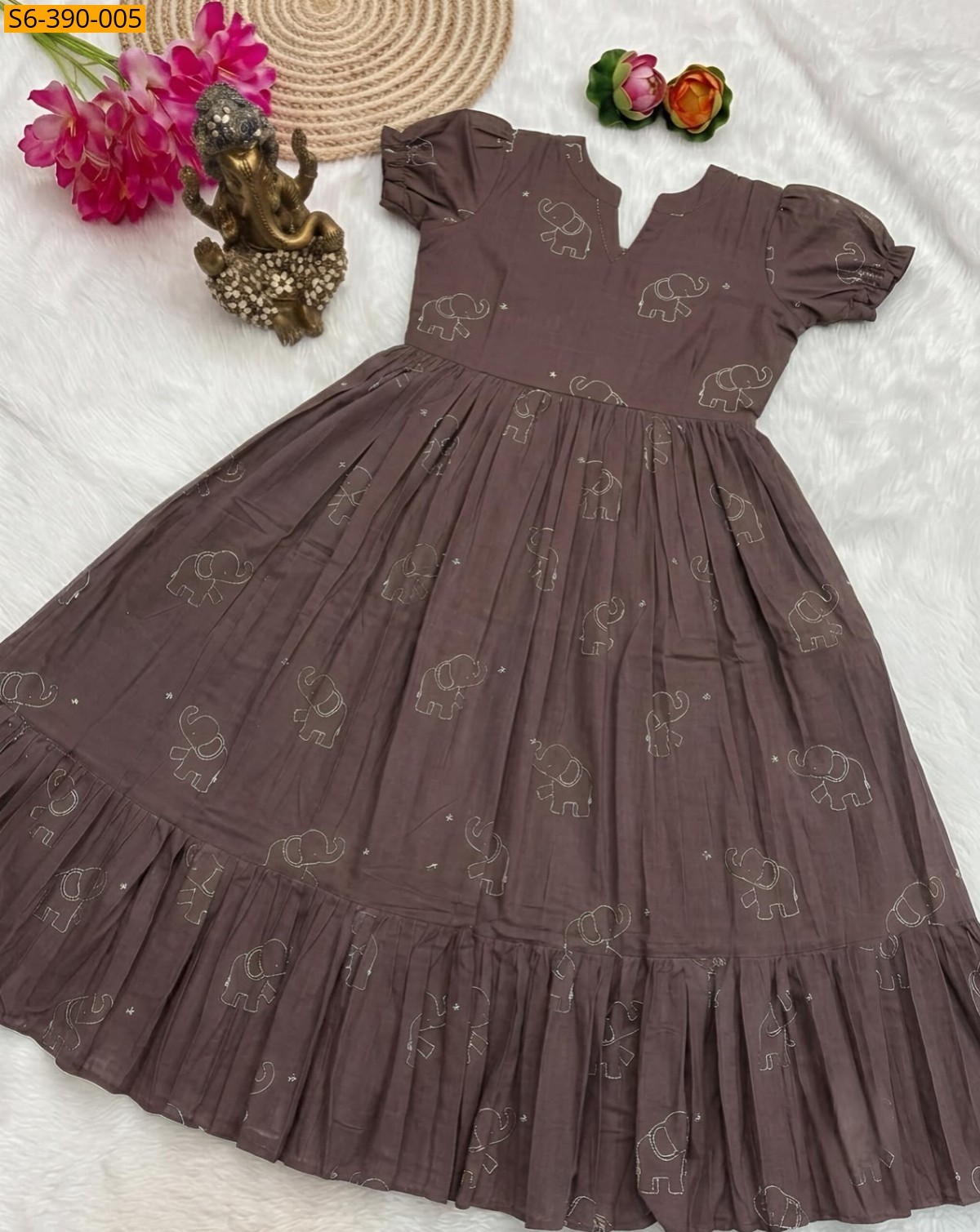 Cream beige Fancy Slub Cotton Anarkali