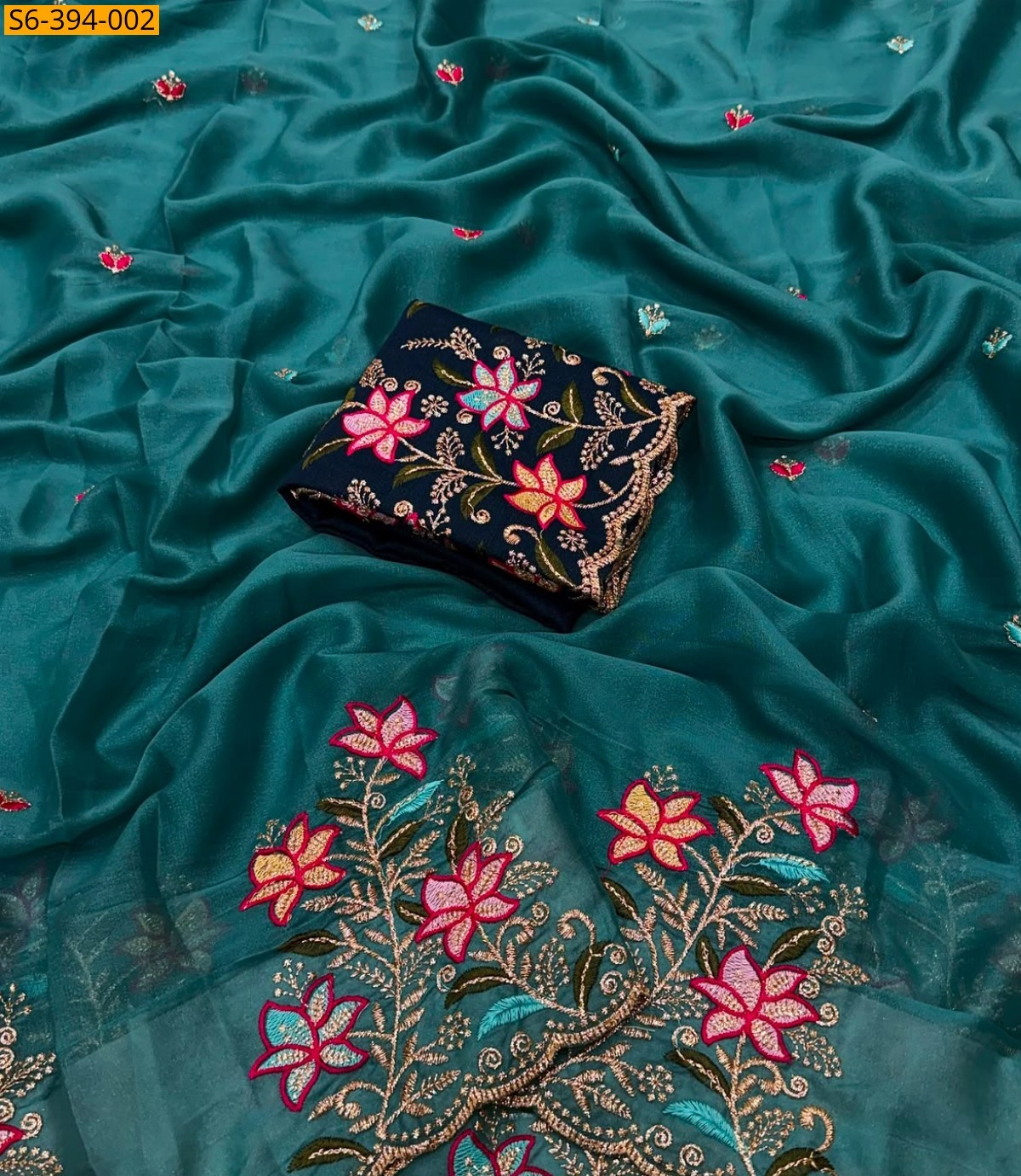 Teal Fancy Star Georgette Saree