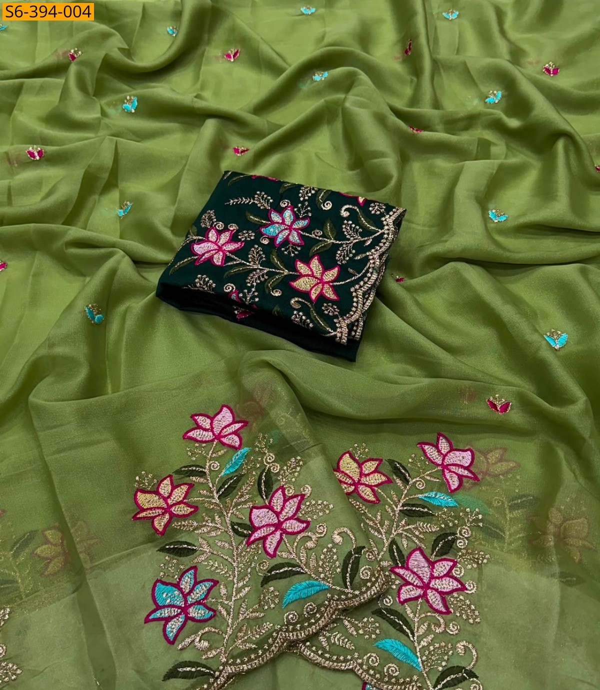 Green Fancy Star Georgette Saree