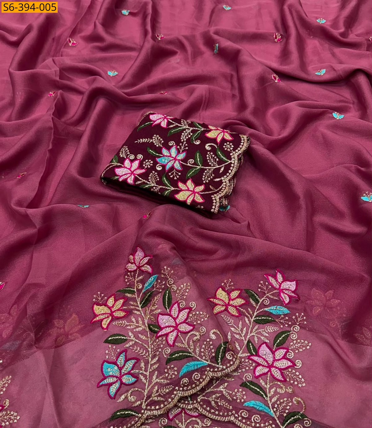 Pink Fancy Star Georgette Saree