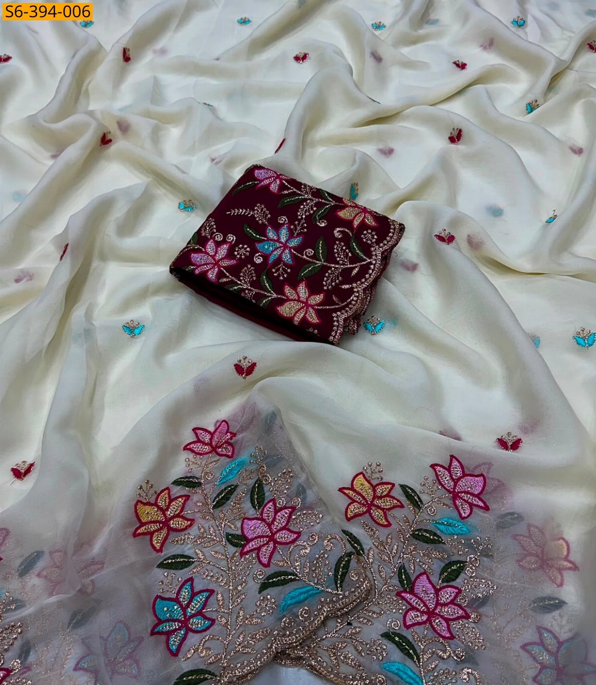 White Fancy Star Georgette Saree