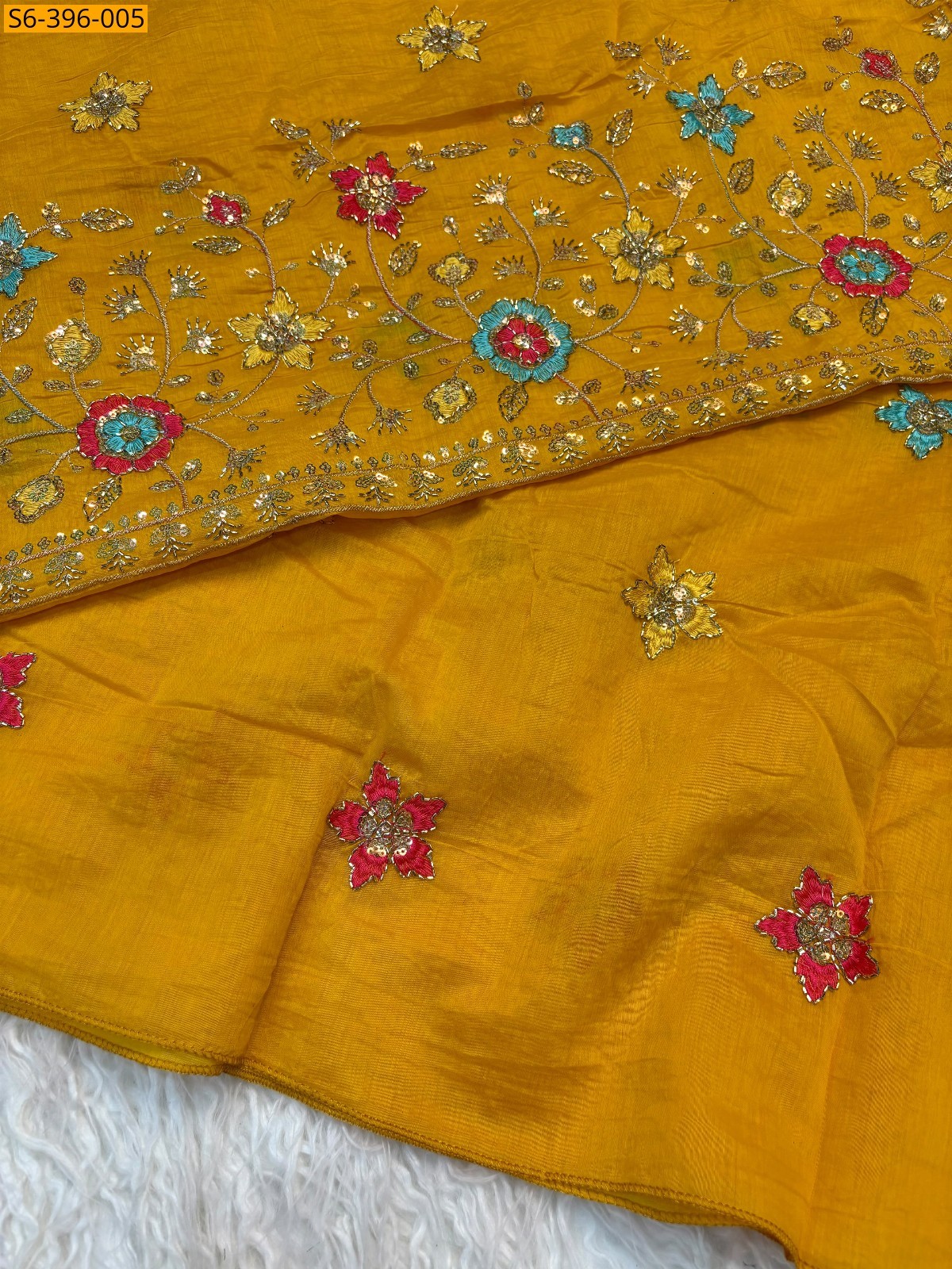 Yellow Fancy Patry wear Mulcotton Saree