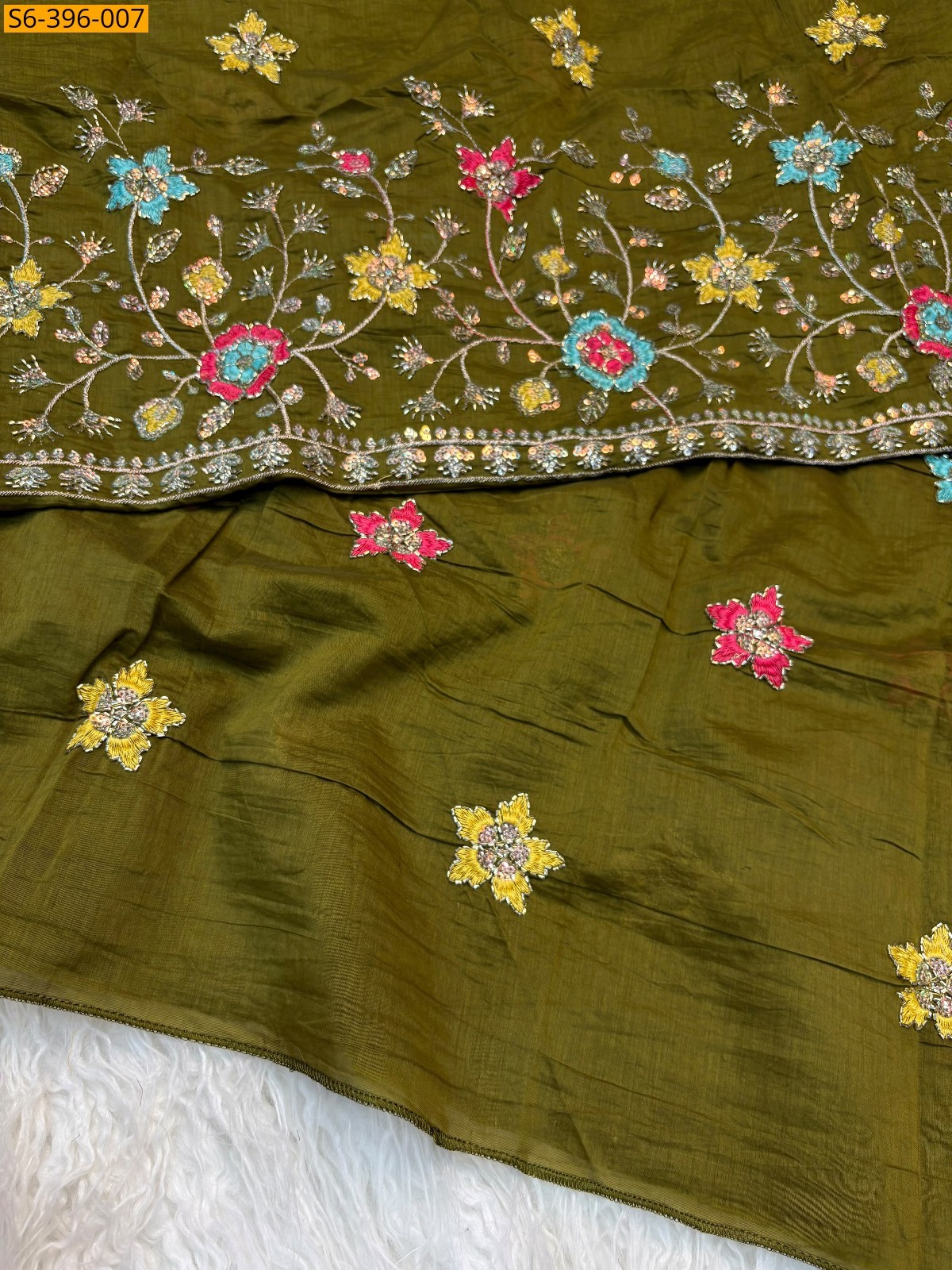 Green Fancy Patry wear Mulcotton Saree