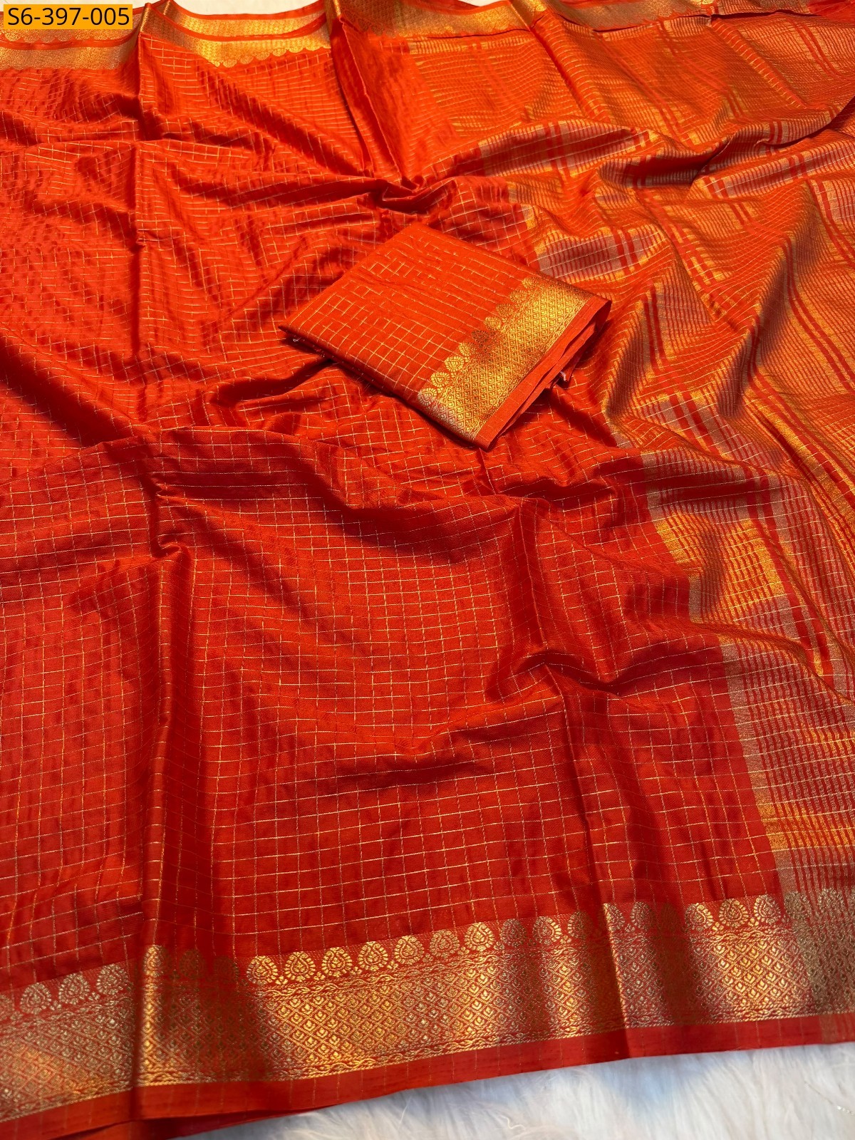 Orange Fancy Soft Tusser Silk Saree