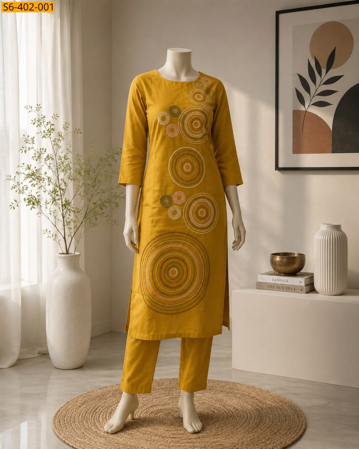 Mustard Fancy Dhabu Cotton Coord Set