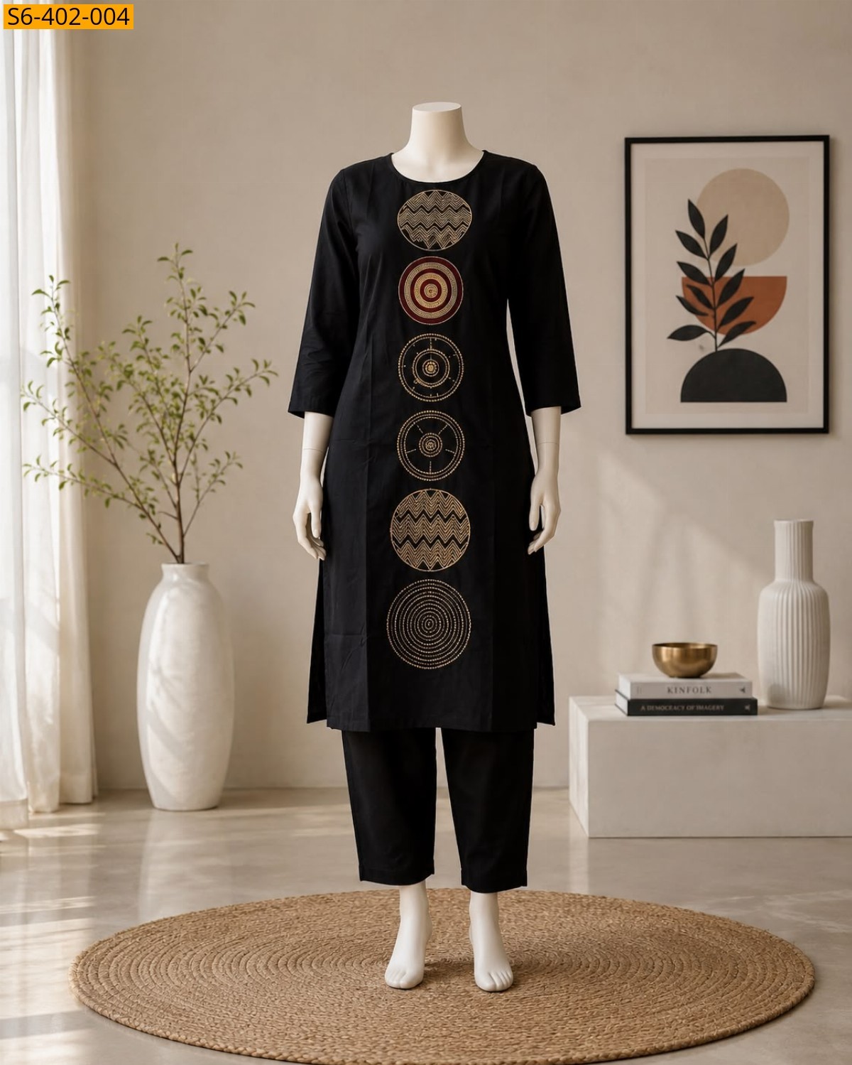 Black Fancy Dhabu Cotton Coord Set
