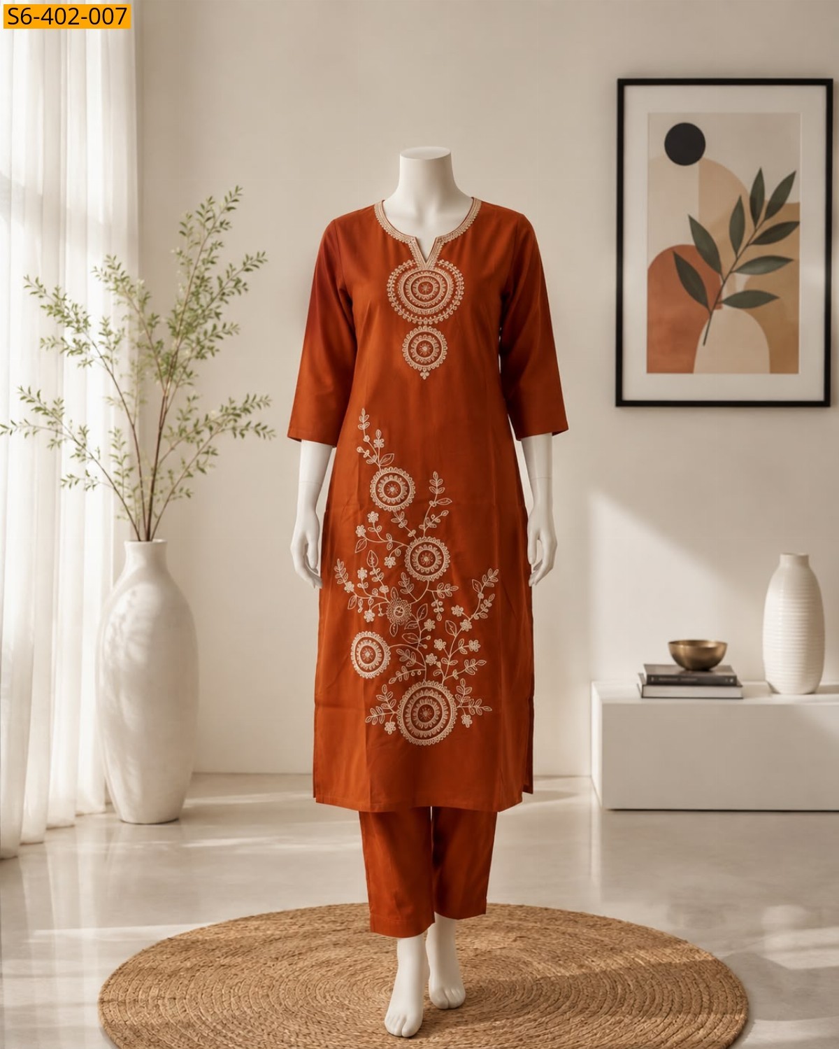 Orange Fancy Dhabu Cotton Coord Set