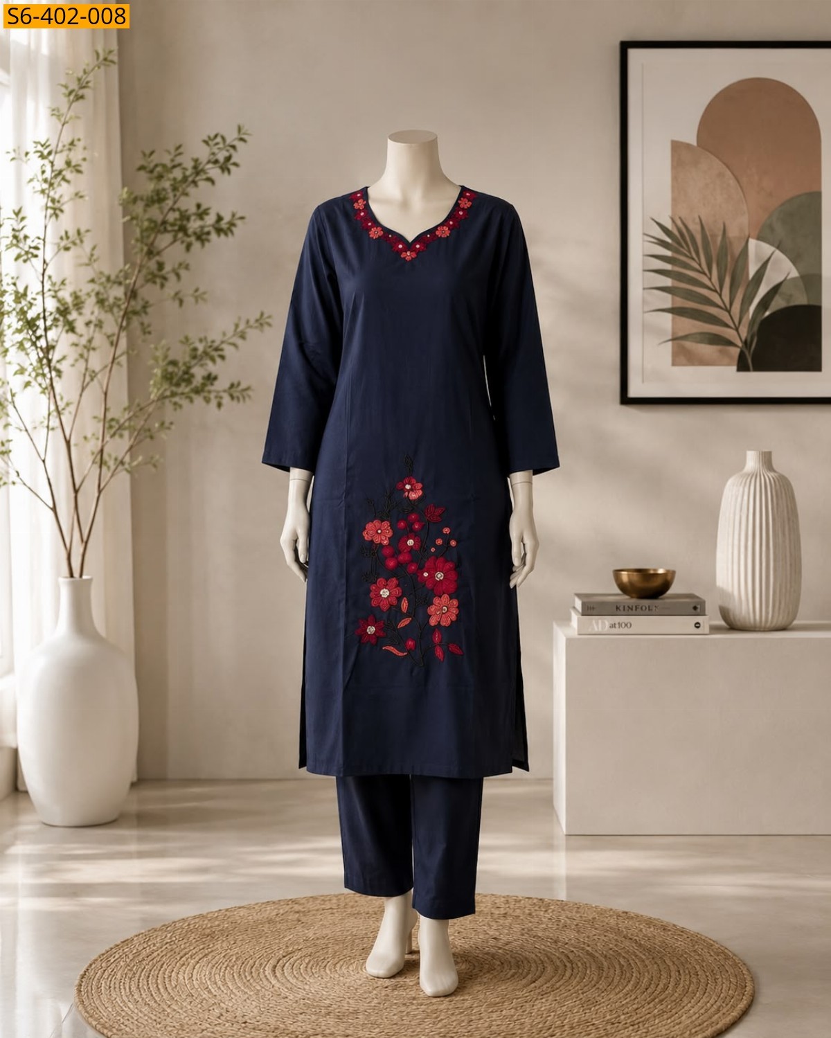 Navy Blue Fancy Dhabu Cotton Coord Set