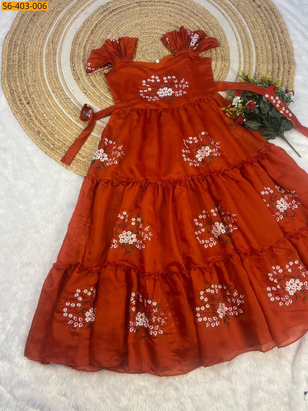 Red Fancy South Mul Cotton Maxi