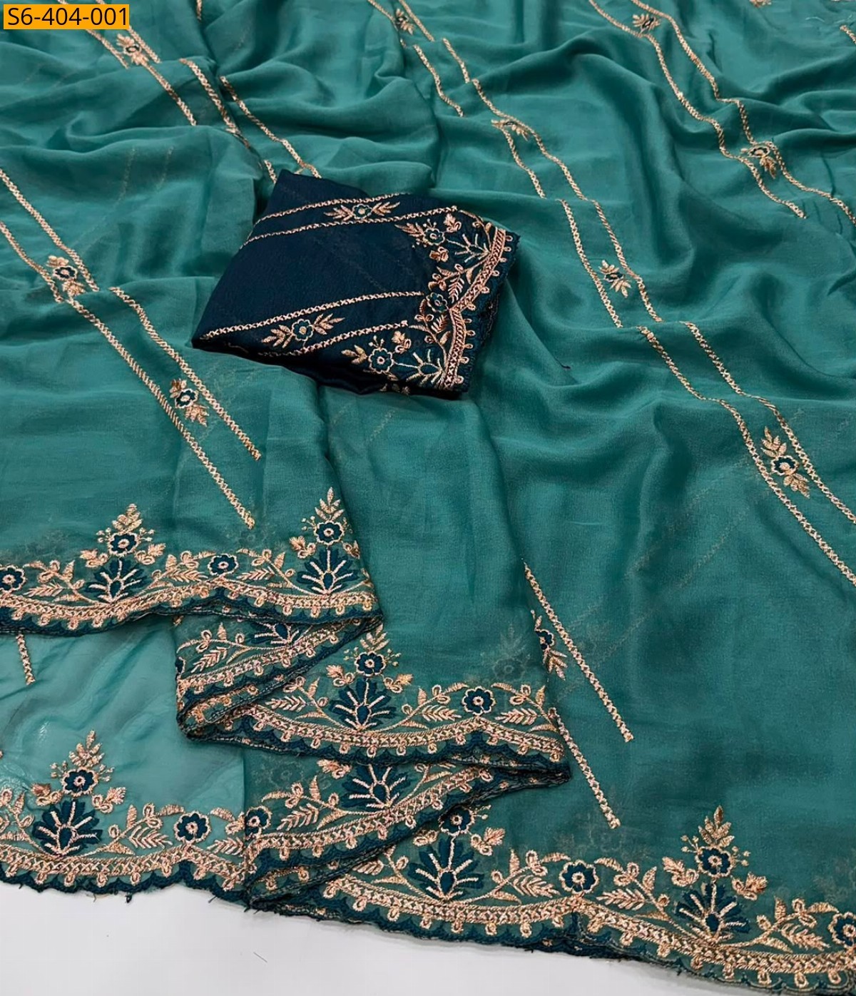 Rama green Fancy Star Georgette Saree
