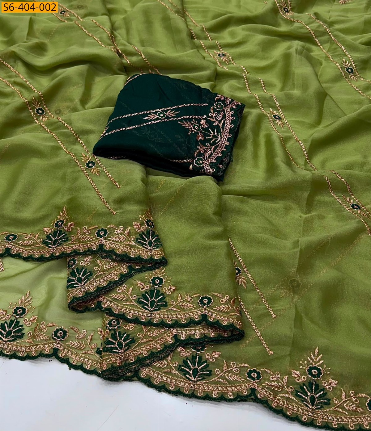 Green Fancy Star Georgette Saree