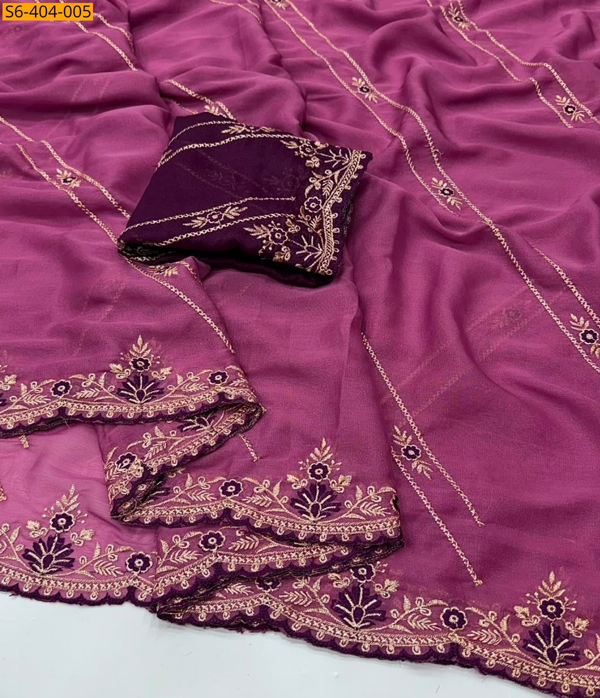 Pink Fancy Star Georgette Saree
