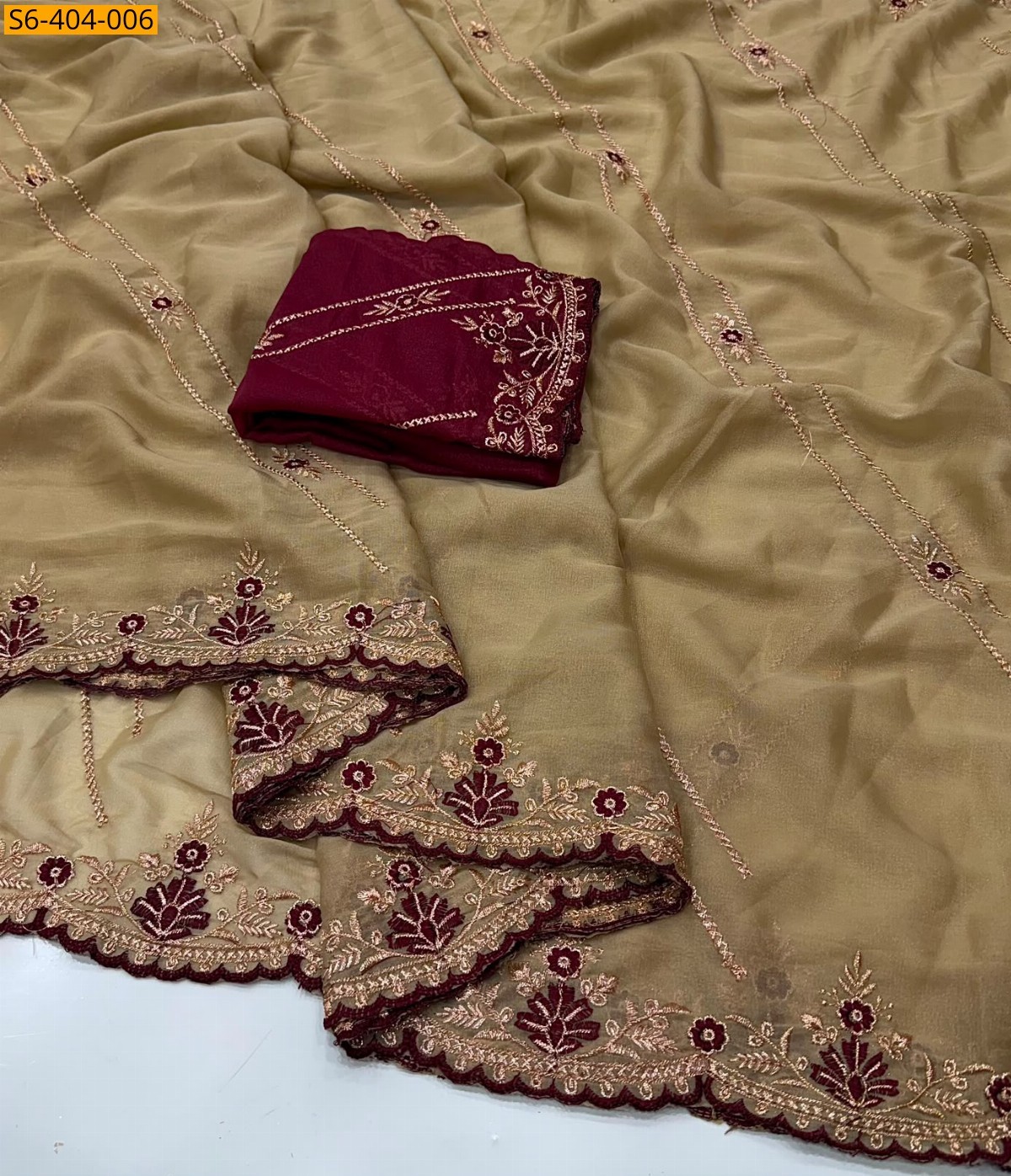 Beige Fancy Star Georgette Saree