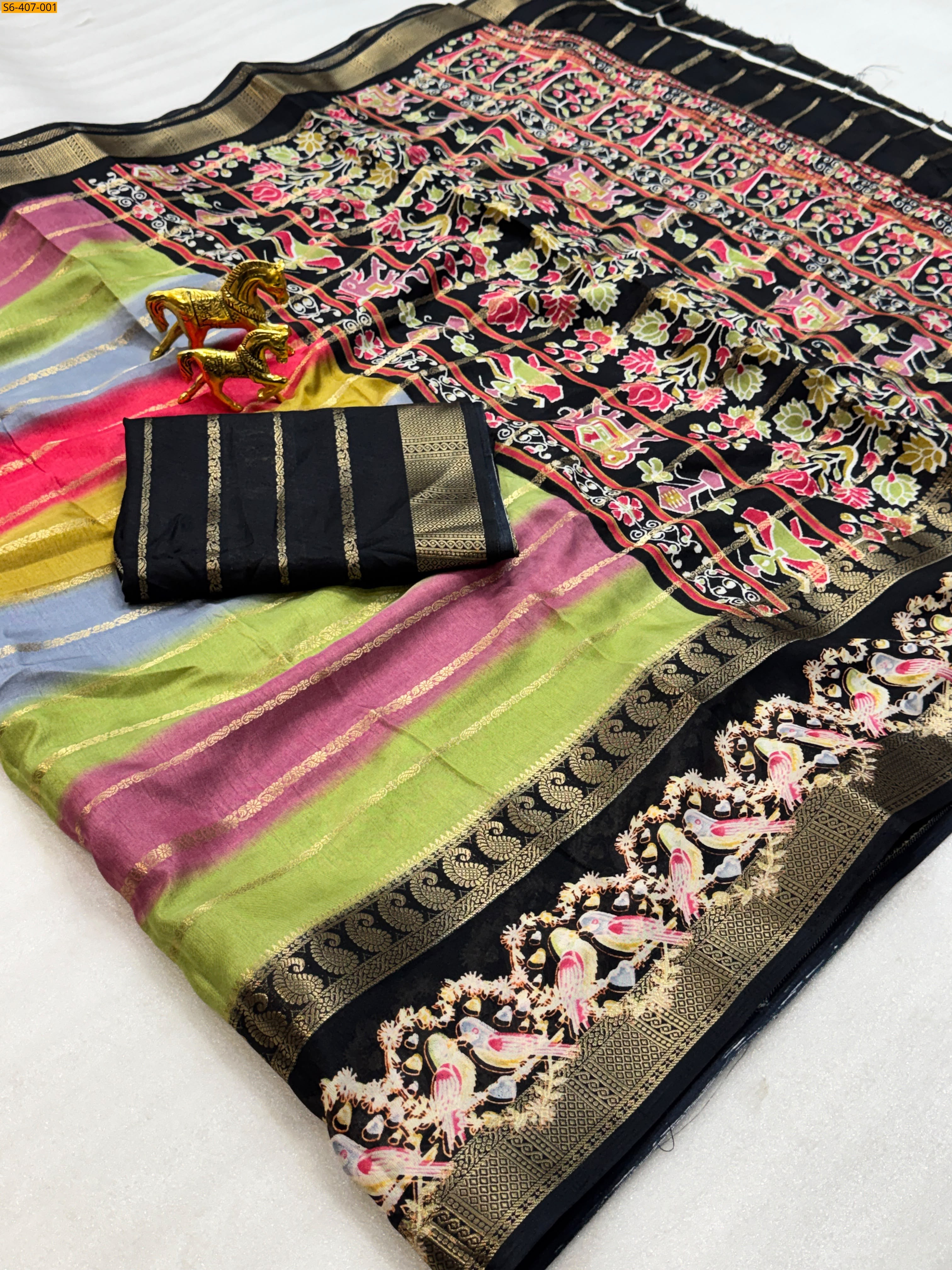 Green Fancy Soft Dola Silk Saree