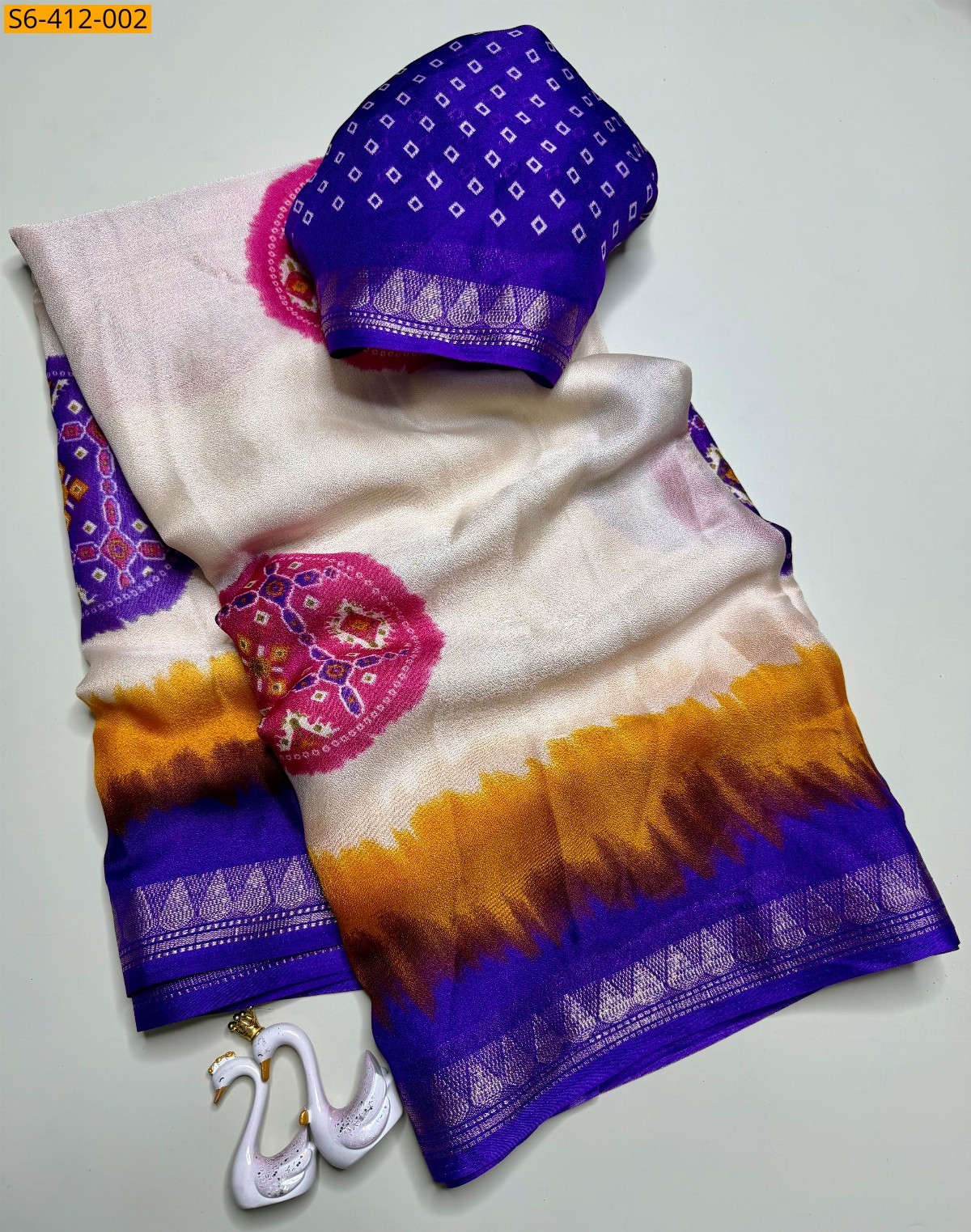 Half White Fancy Soft Georgette Silk Saree