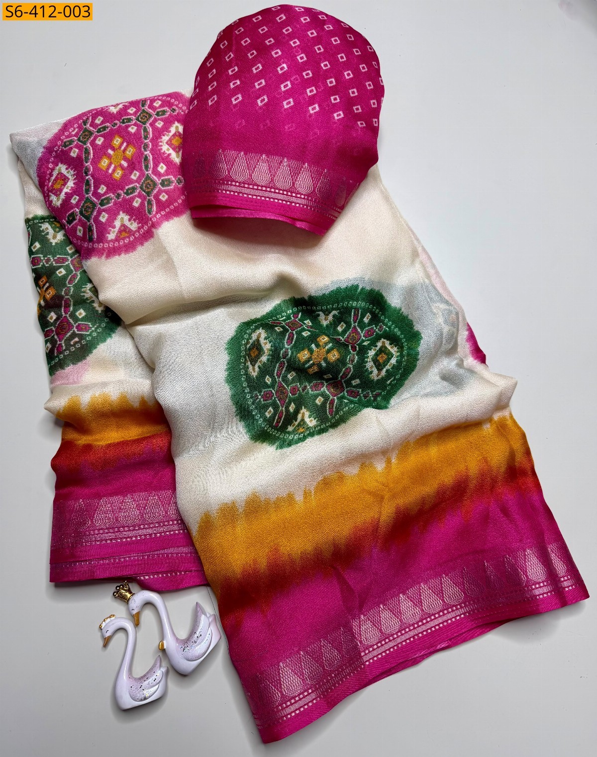 Half White Fancy Soft Georgette Silk Saree