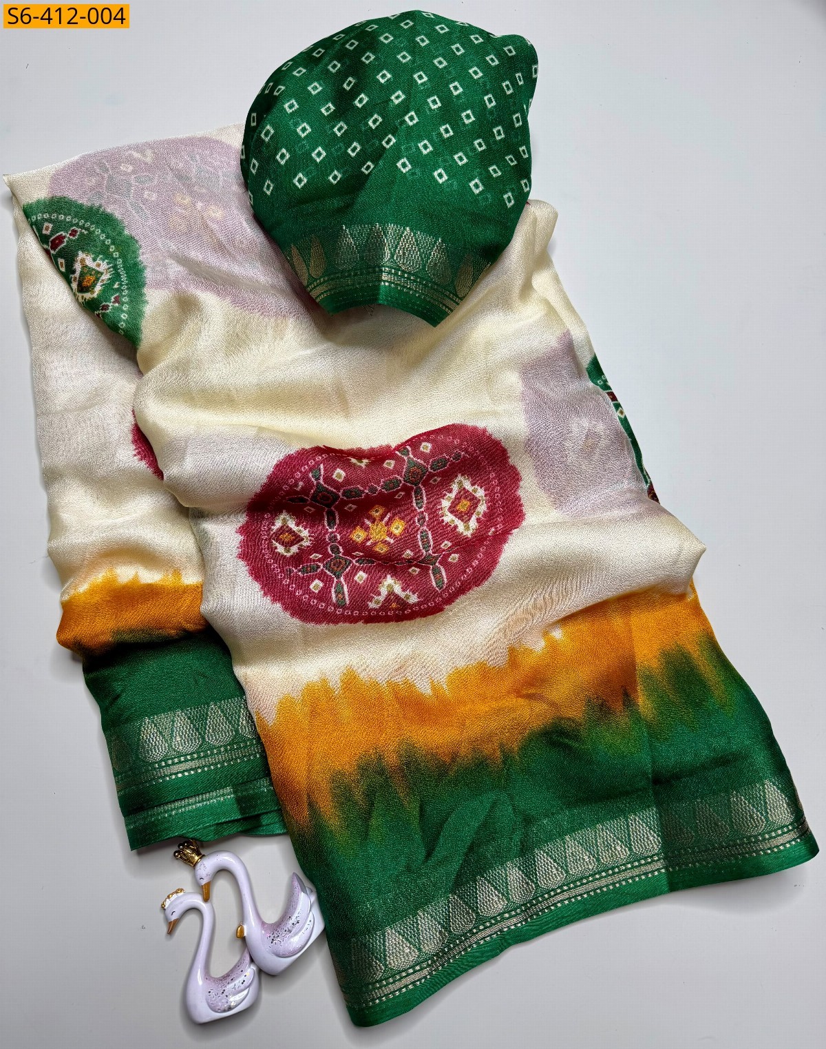 Half White Fancy Soft Georgette Silk Saree