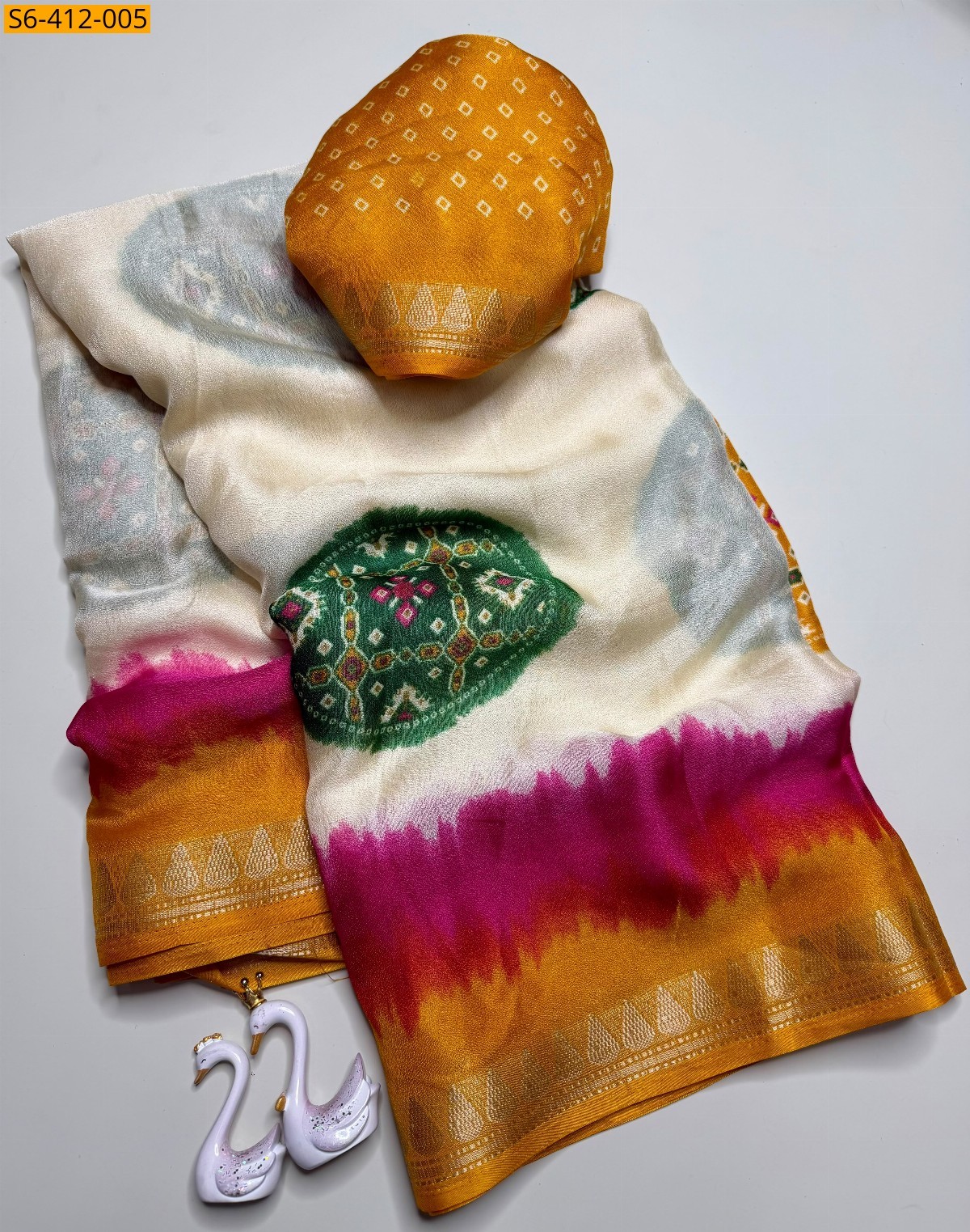 Half White Fancy Soft Georgette Silk Saree
