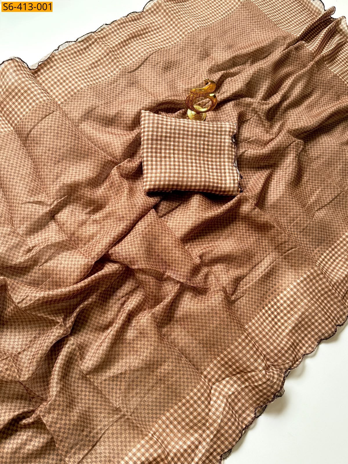 Brown Fancy Soft Cotton Linen Saree