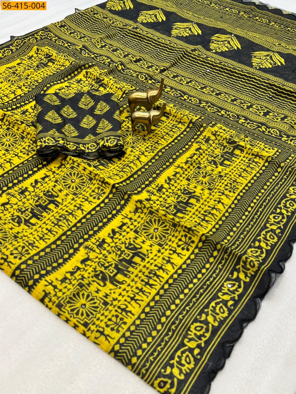 Yellow Fancy Soft Linen Cotton Saree