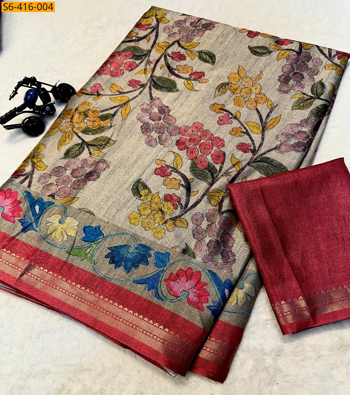 Gray Fancy Tussar Silk Saree