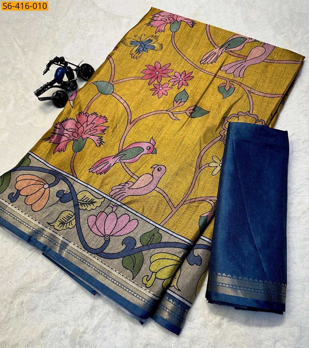 Yelllow Fancy Tussar Silk Saree