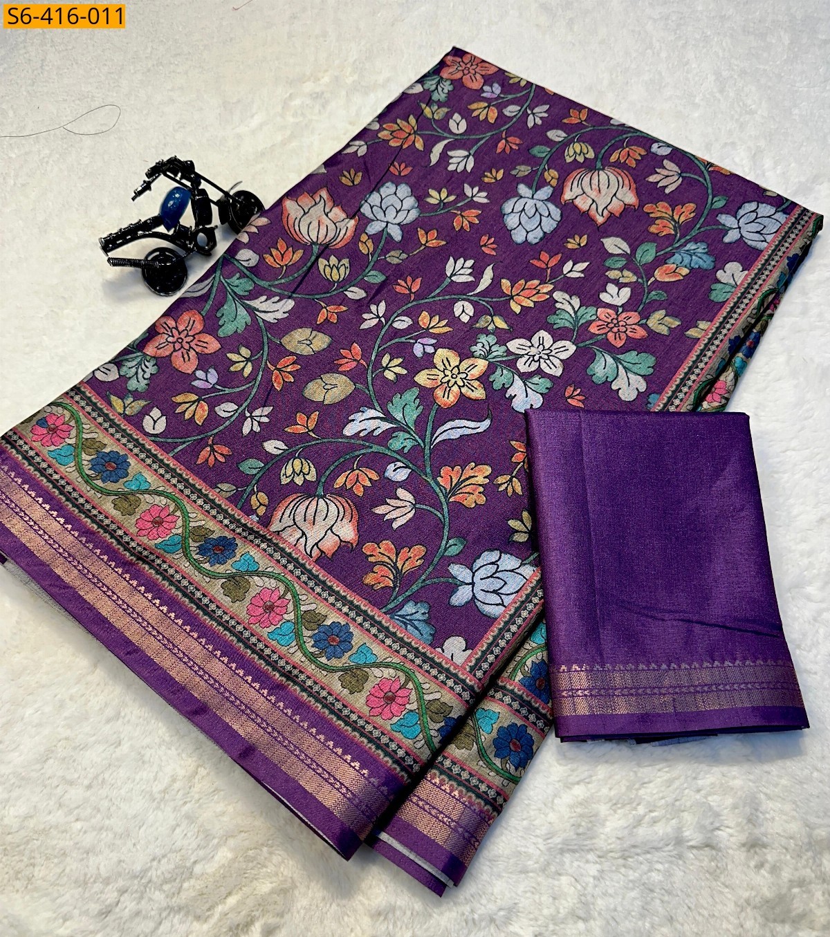 Purple Fancy Tussar Silk Saree
